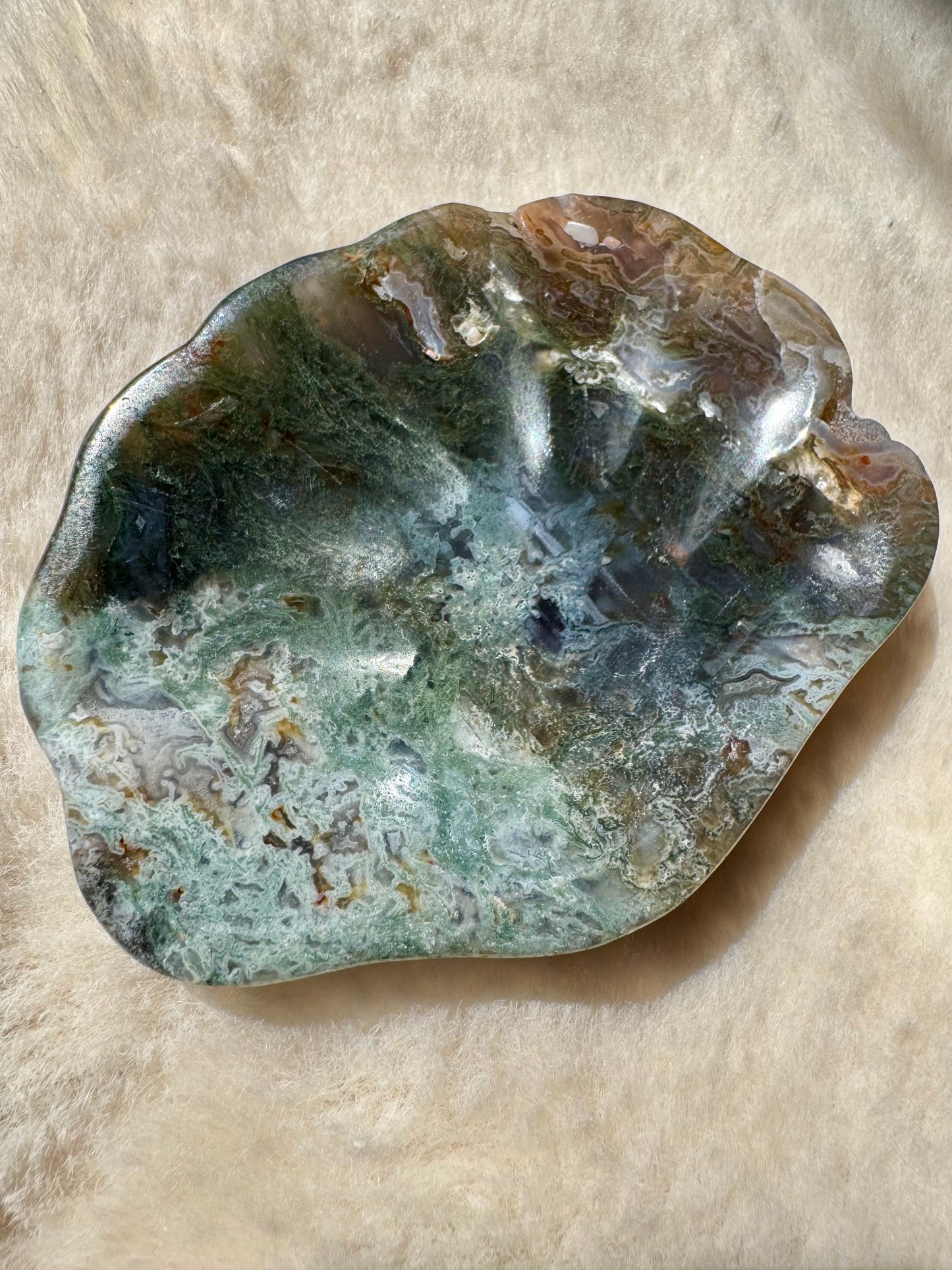 Moss Agate Druzy Shell shaped bowls