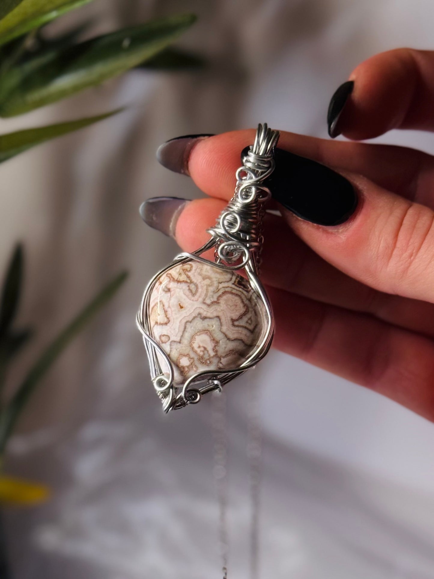 Pink Crazy Lace Agate - Wire wrapped pendants