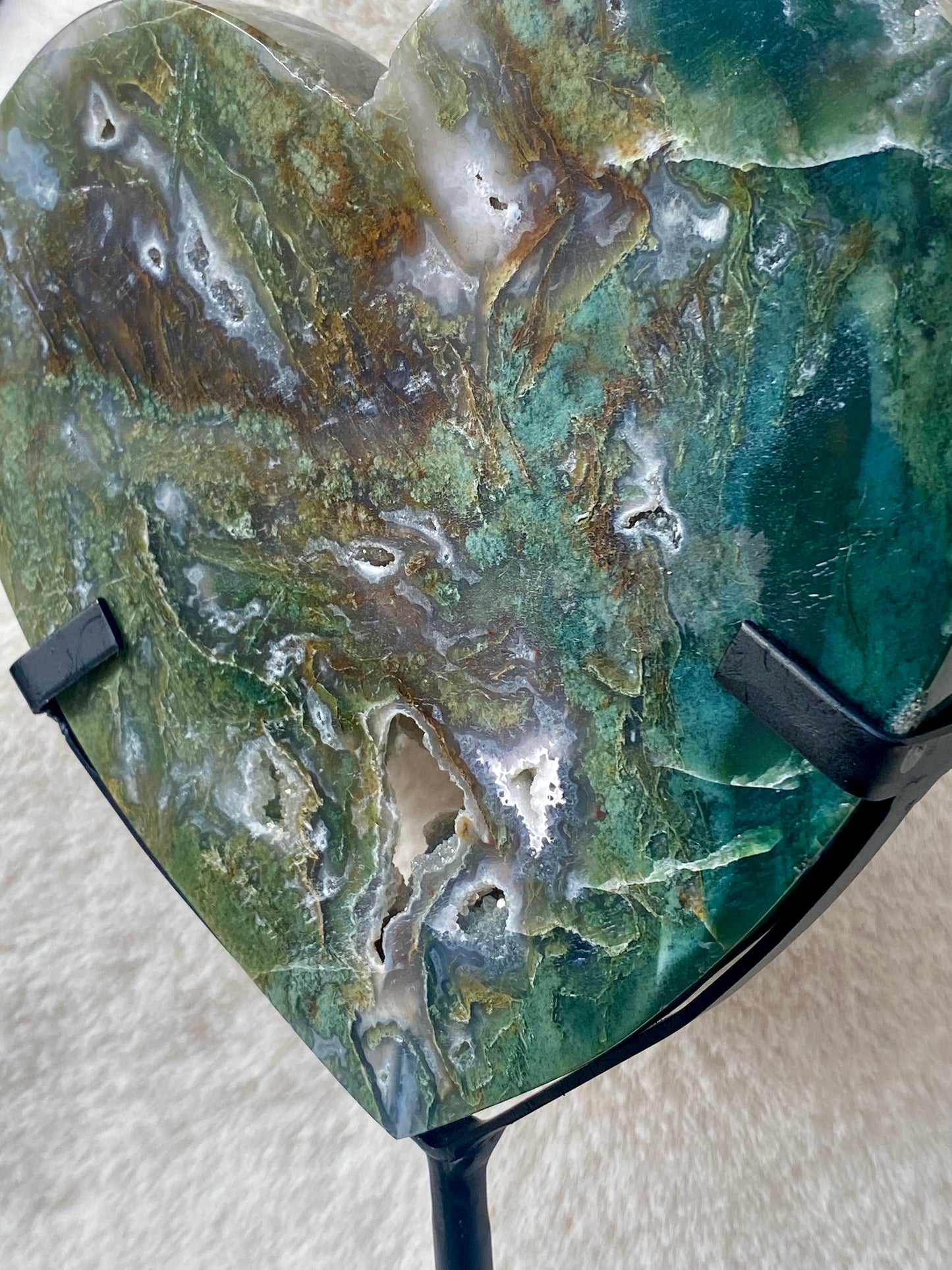 Mesmerising Moss Agate Heart on stand - Moss Agate statement piece