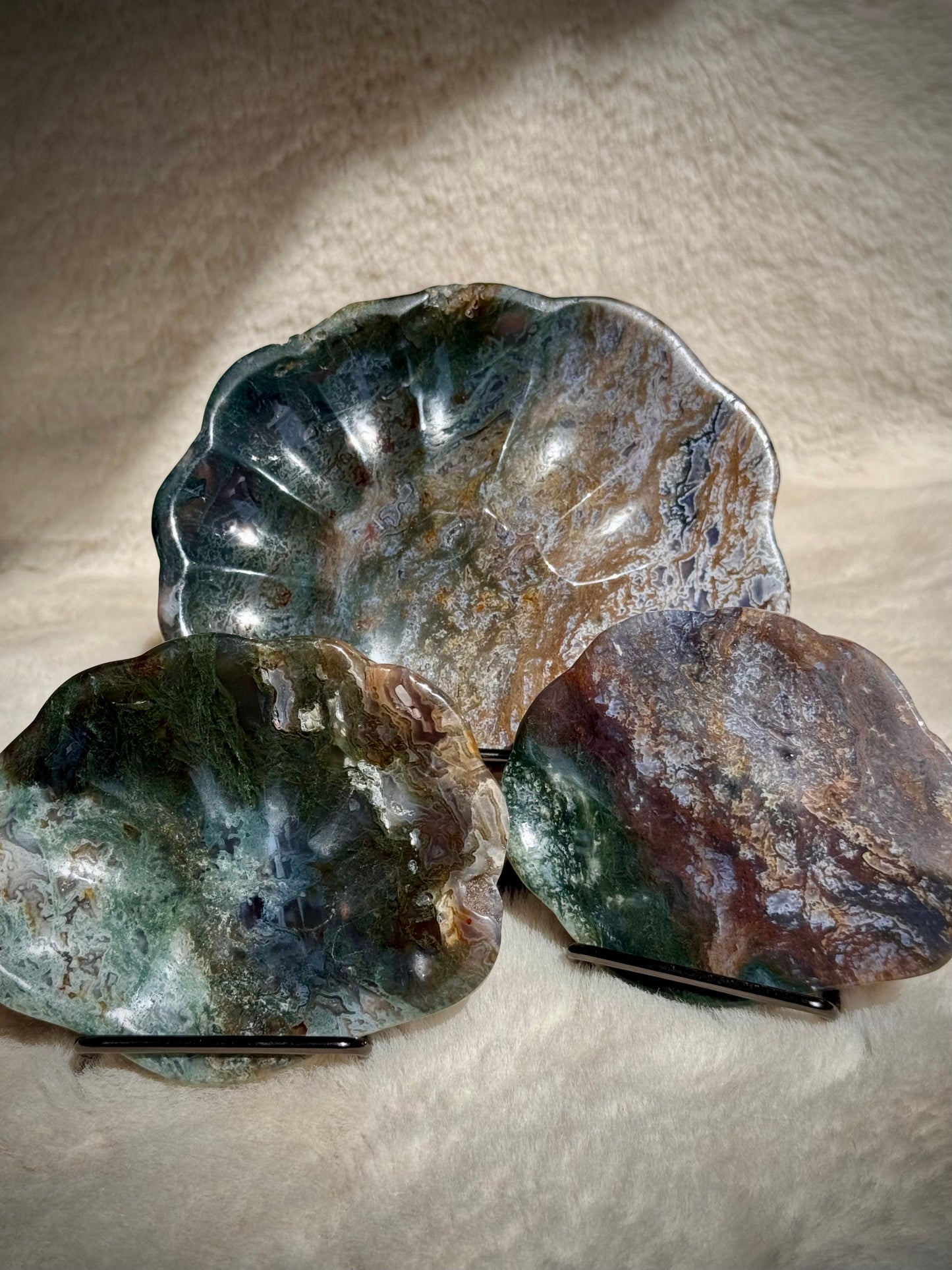 Moss Agate Druzy Shell shaped bowls