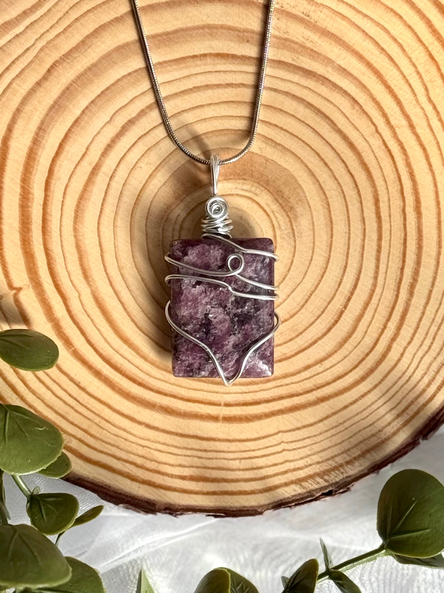 Wire wrapped Lepidolite pendants