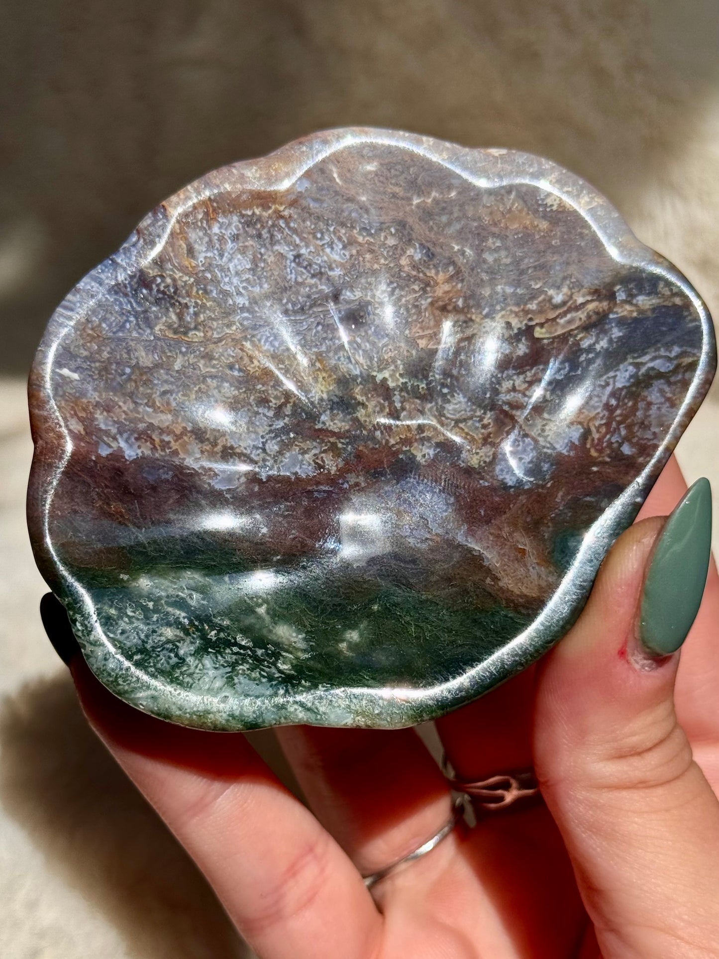 Moss Agate Druzy Shell shaped bowls