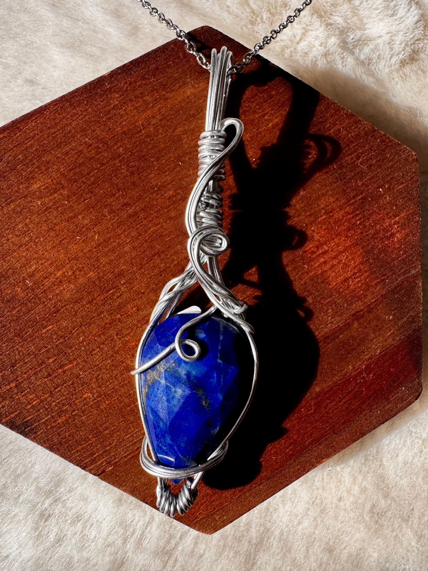 Wire wrapped faceted Lapis Lazuli Pendant