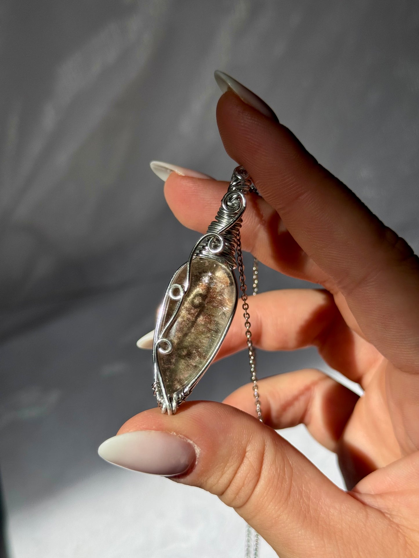 Wire wrapped Lodolite pendant