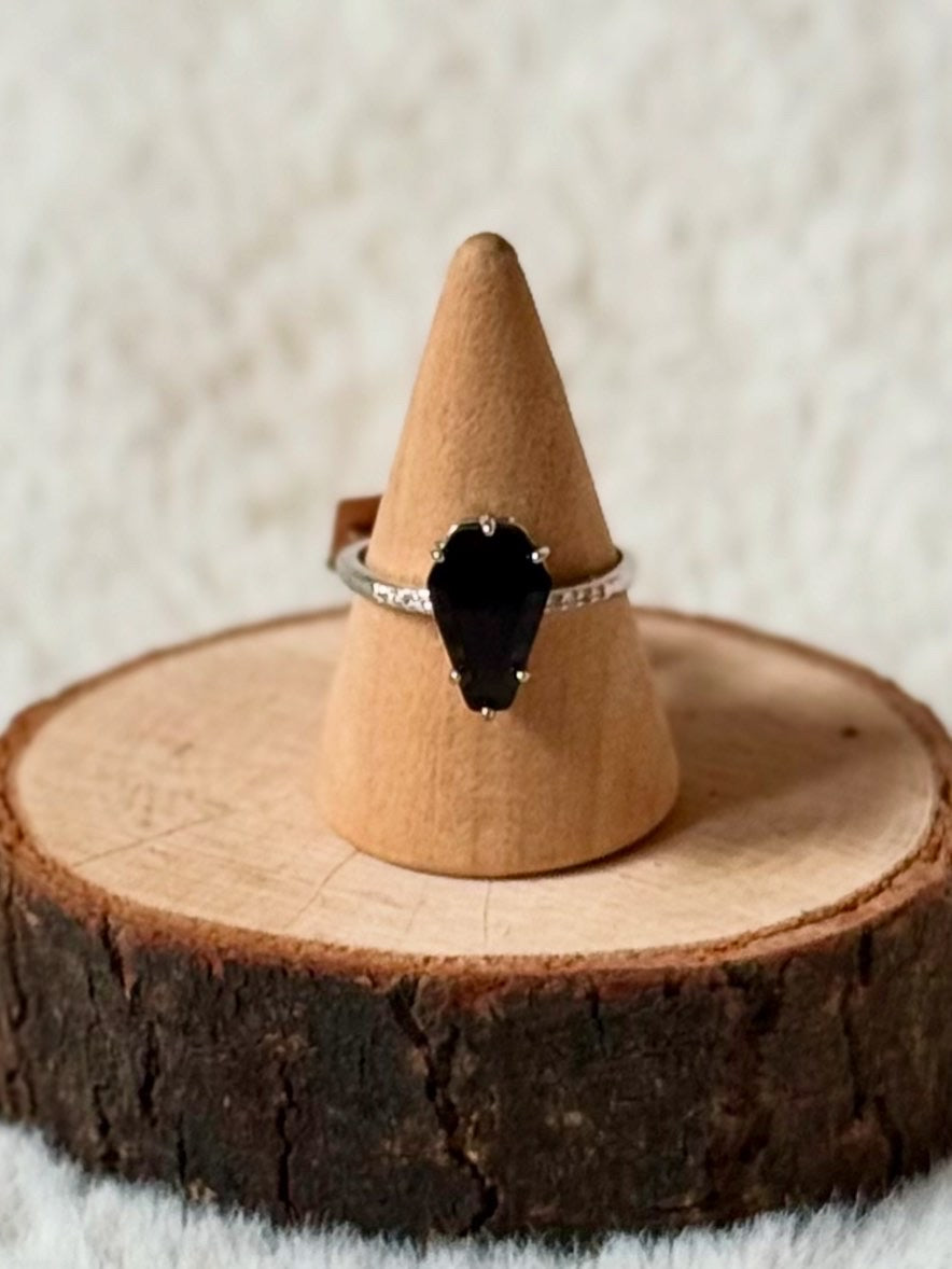 Coffin - Smoky Quartz adjustable ring in silver 925