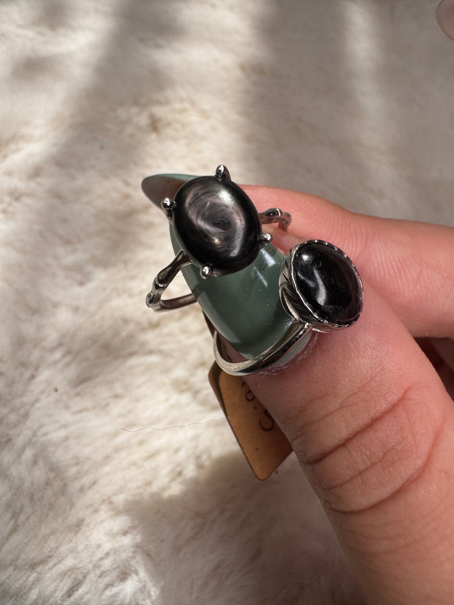Hypersthene adjustable rings in Silver 925