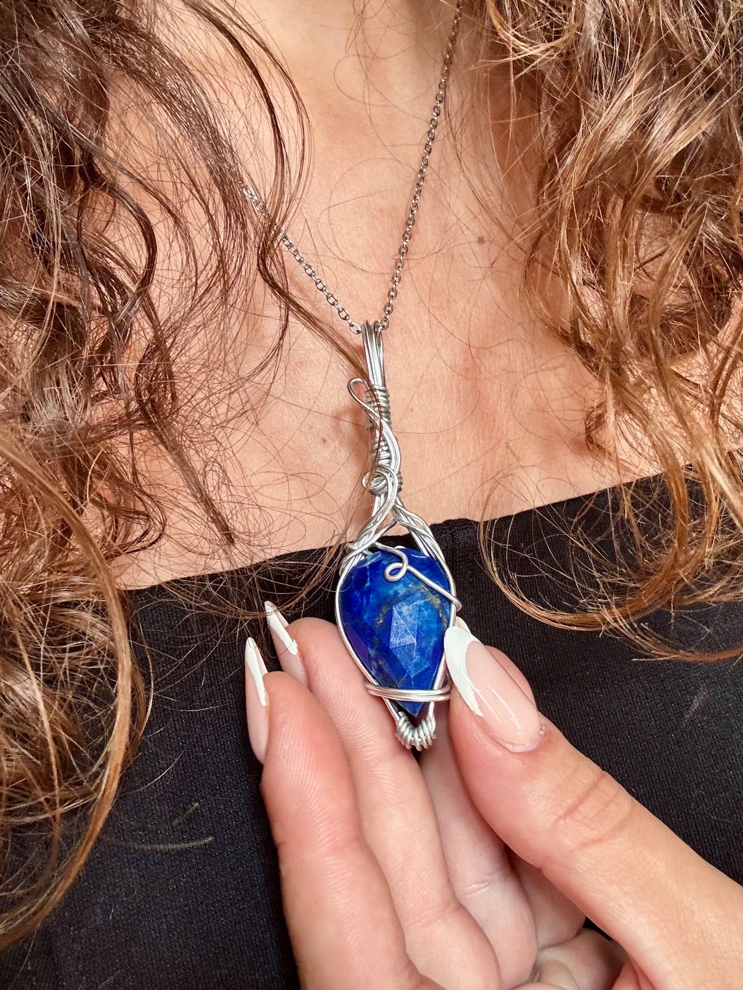 Wire wrapped faceted Lapis Lazuli Pendant