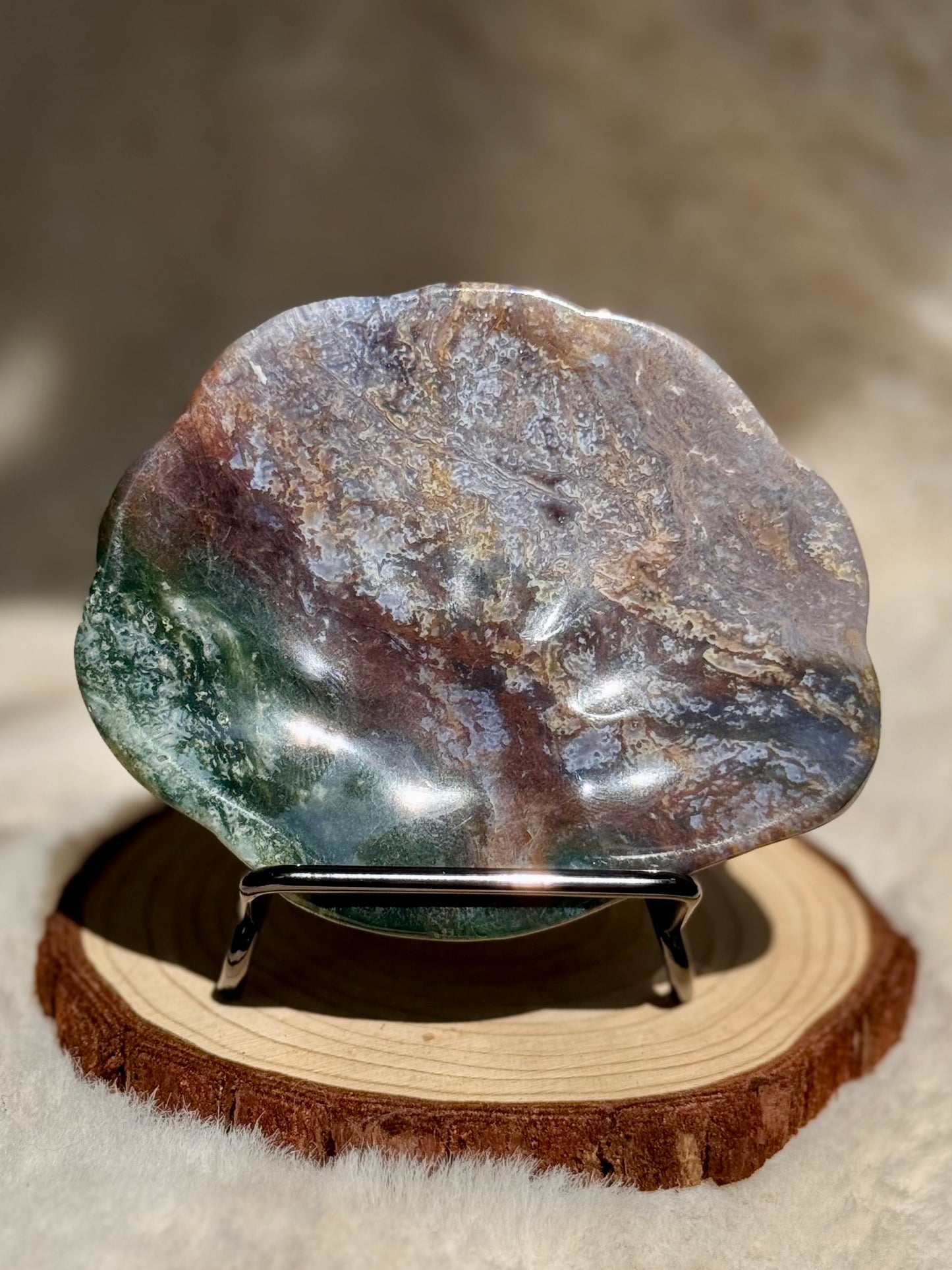 Moss Agate Druzy Shell shaped bowls