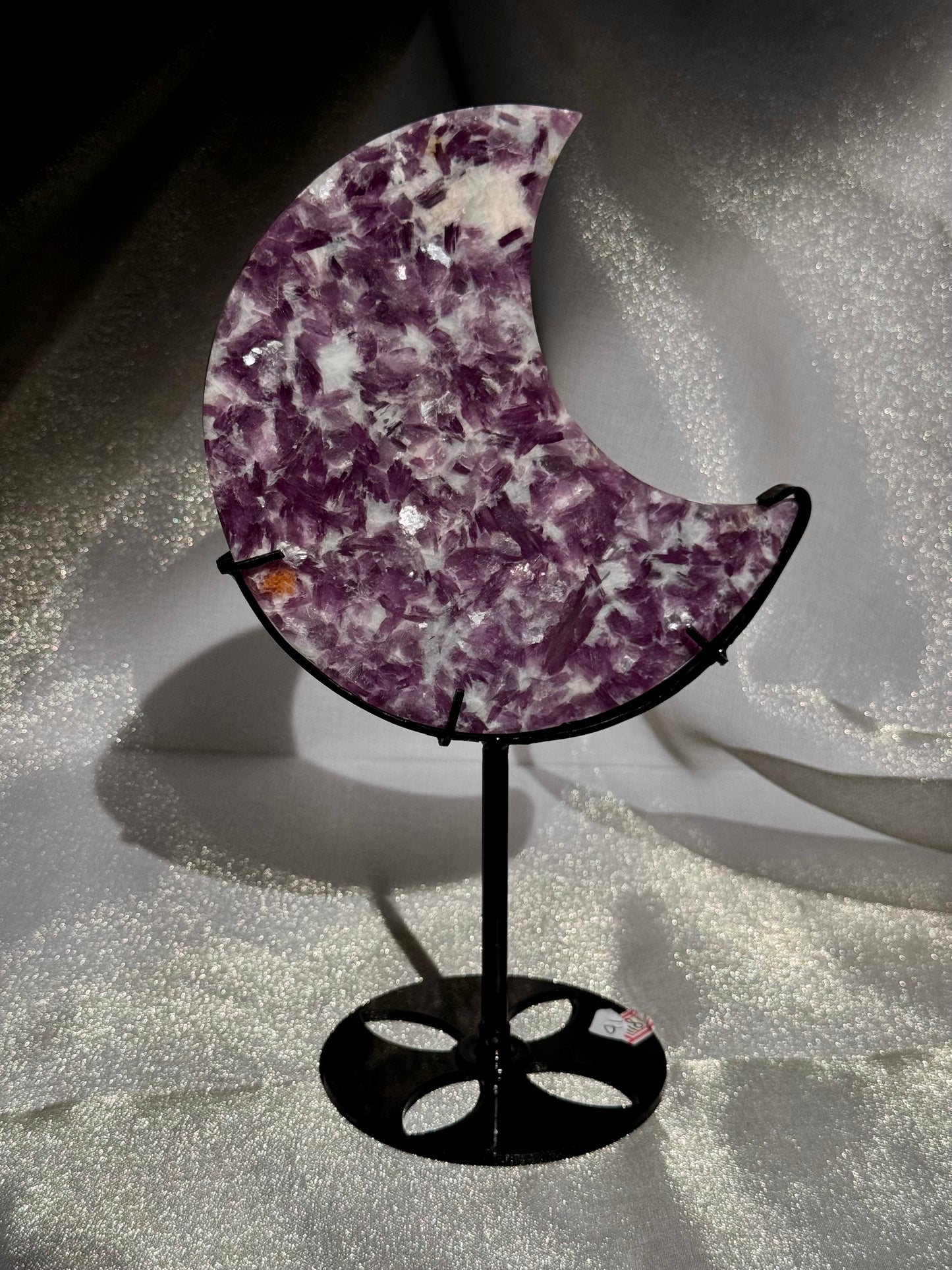 Lepidolite Crescent Moons on stand