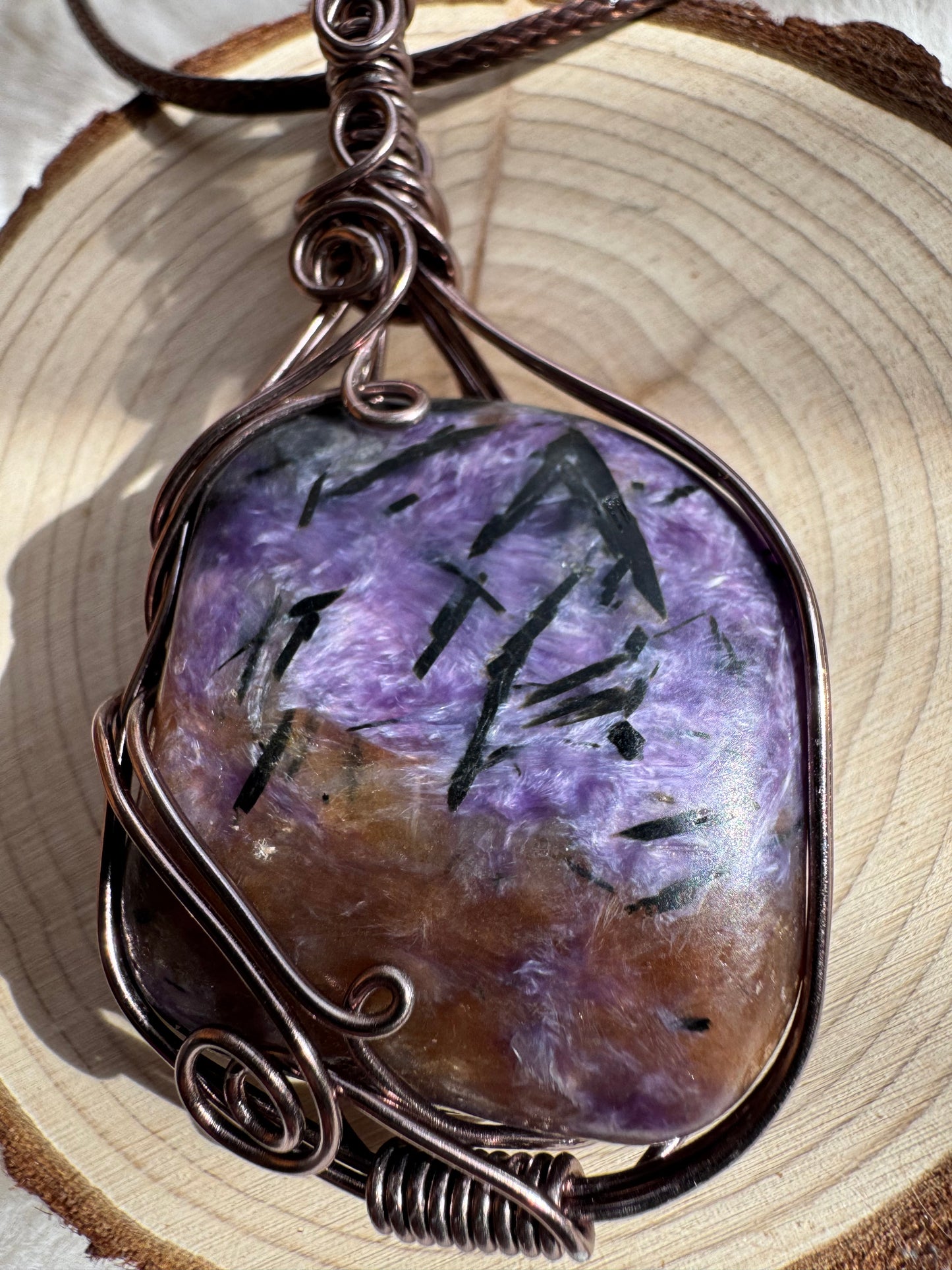 Rare Charoite wire wrapped pendants