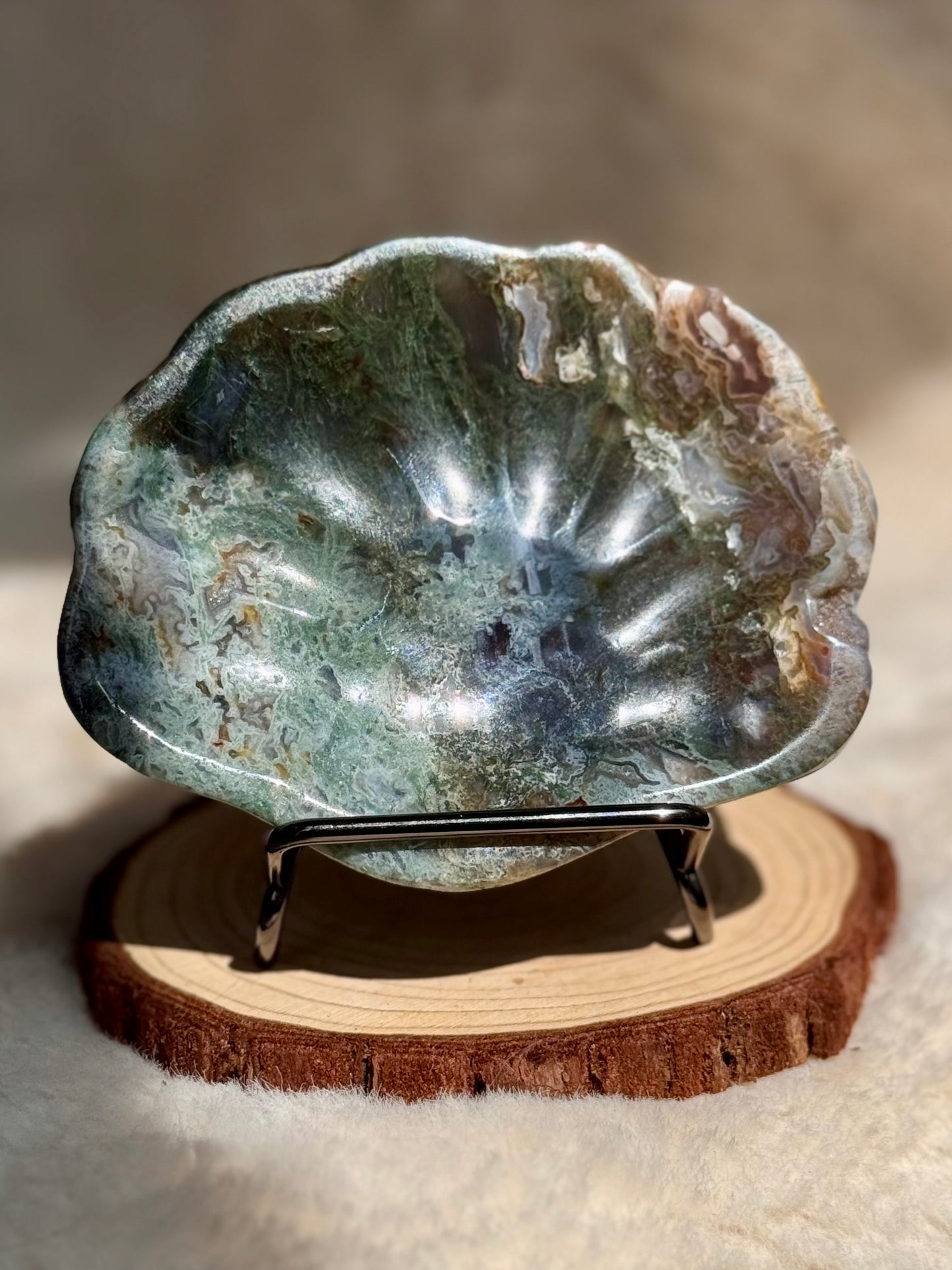 Moss Agate Druzy Shell shaped bowls