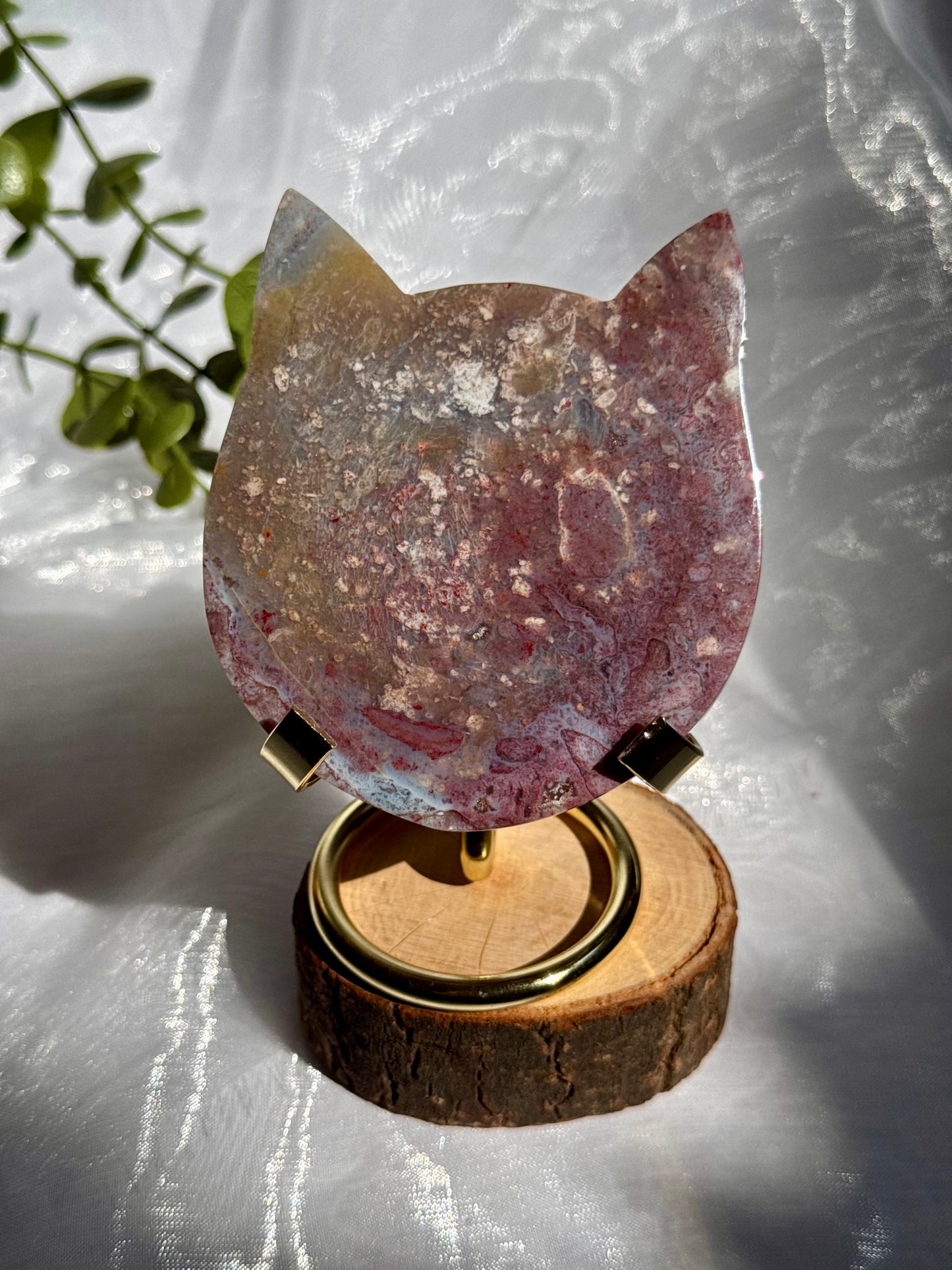 Indonesian Purple Plume Agate carvings with holder included