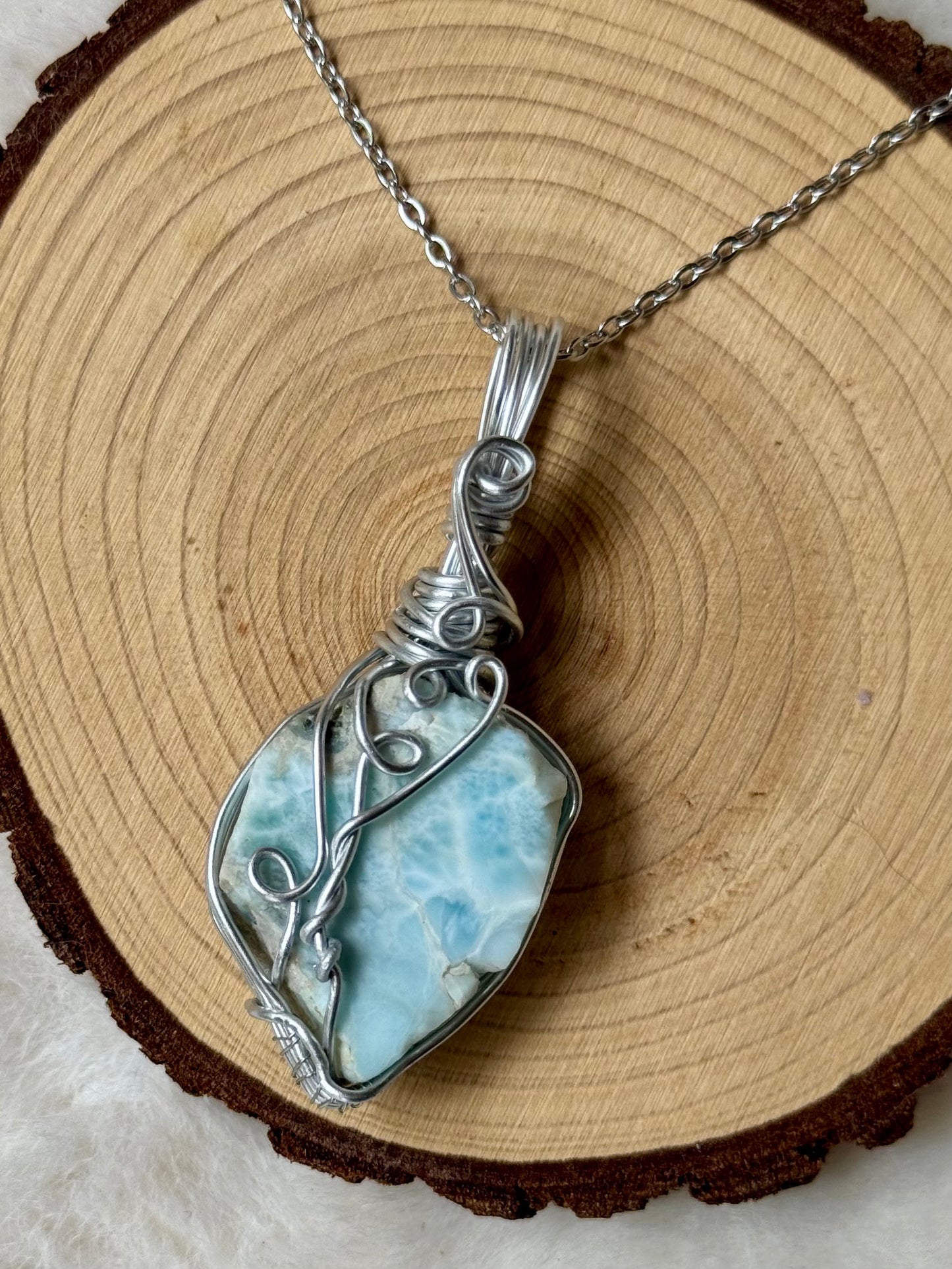 Wire-wrapped Larimar pendant