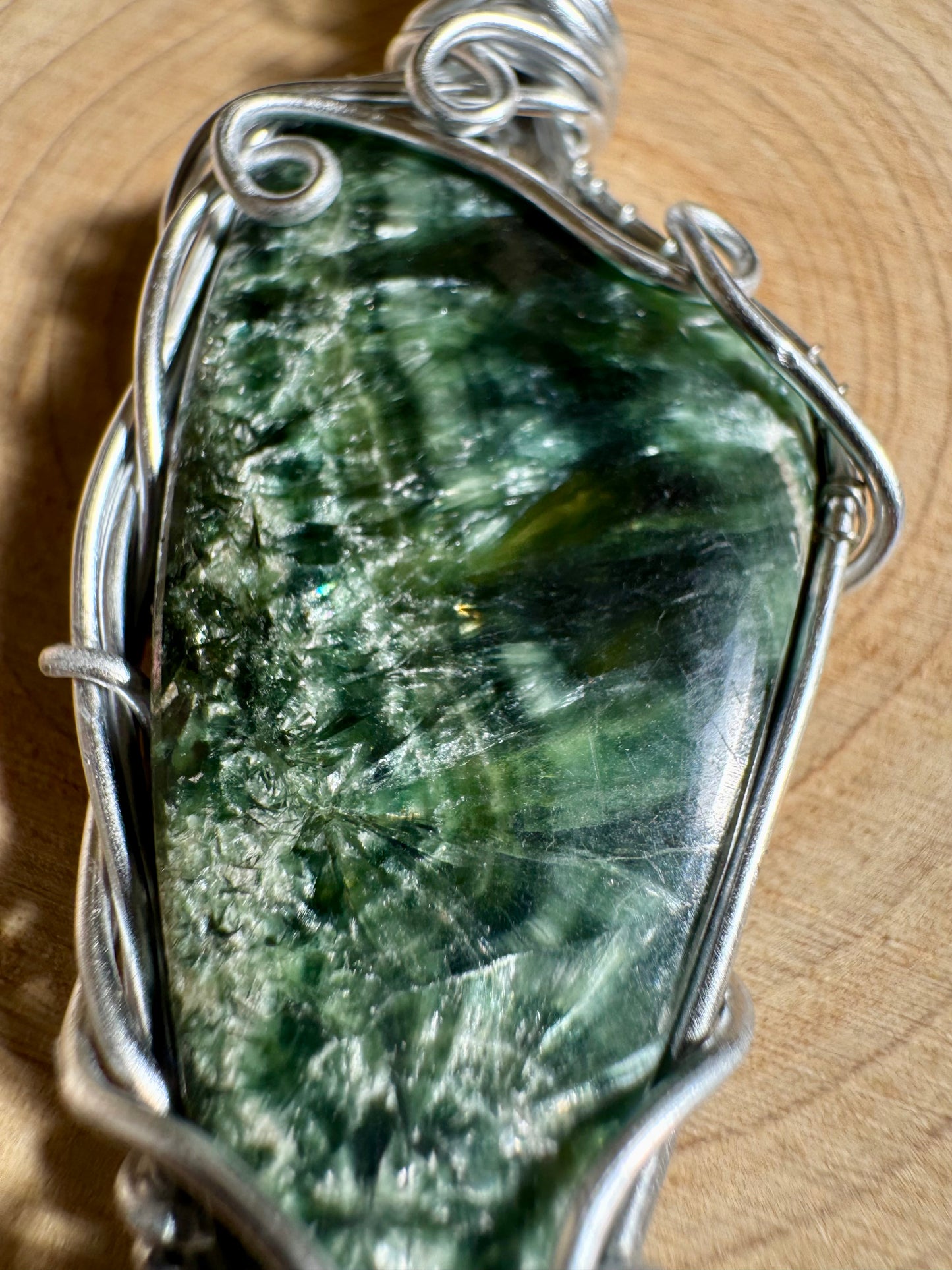 Rare Seraphinite wire- wrapped pendants
