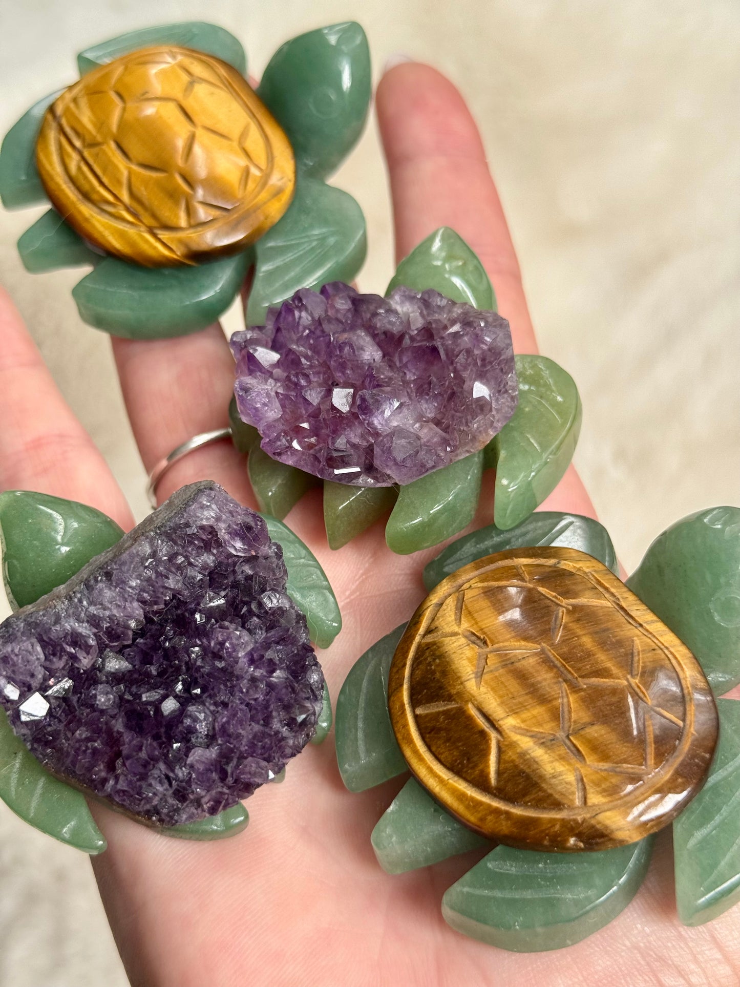 Aventurine cheeky Turtles with Amethyst or Tiger’s Eye Shell