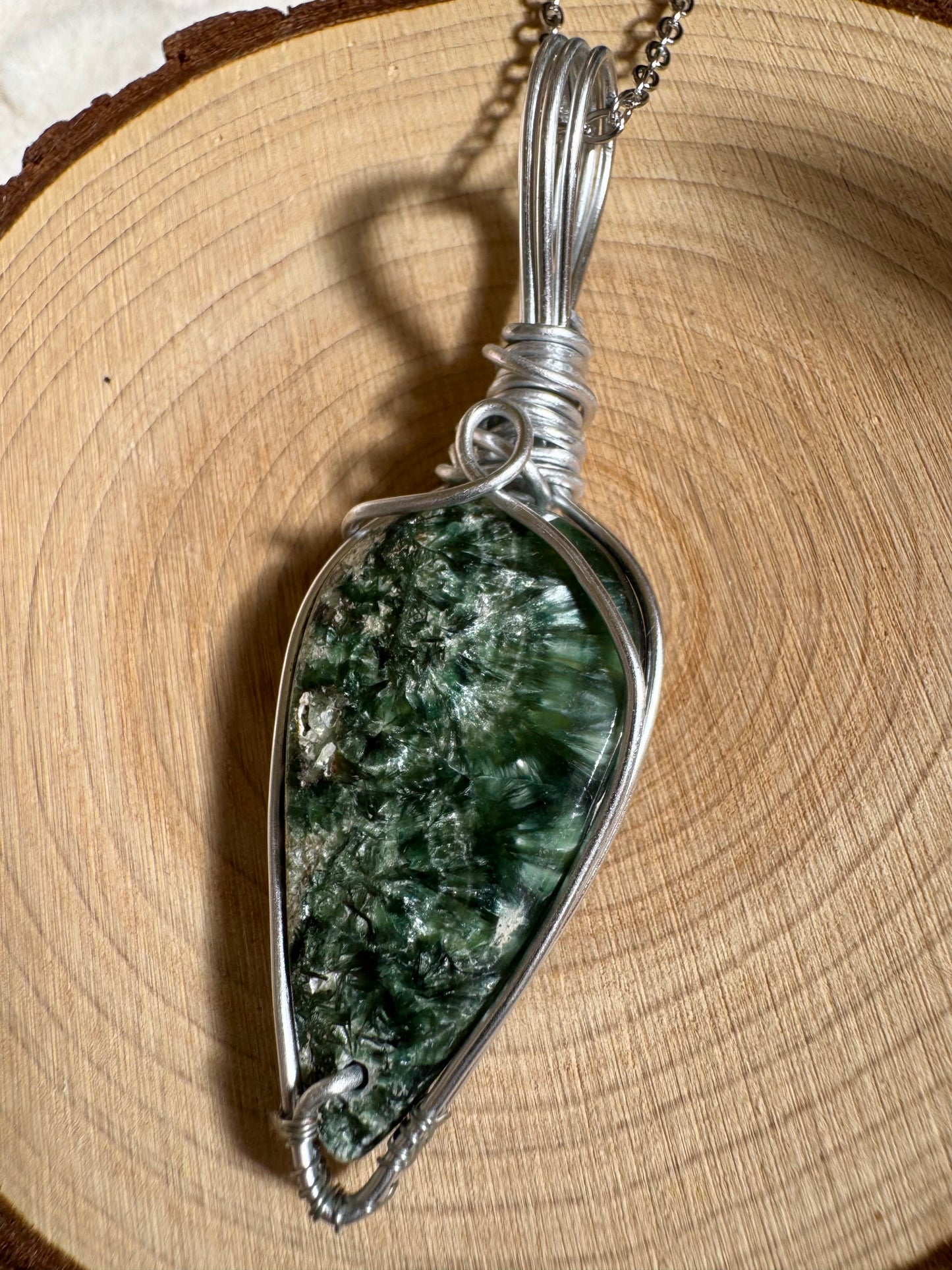 Rare Seraphinite wire- wrapped pendants