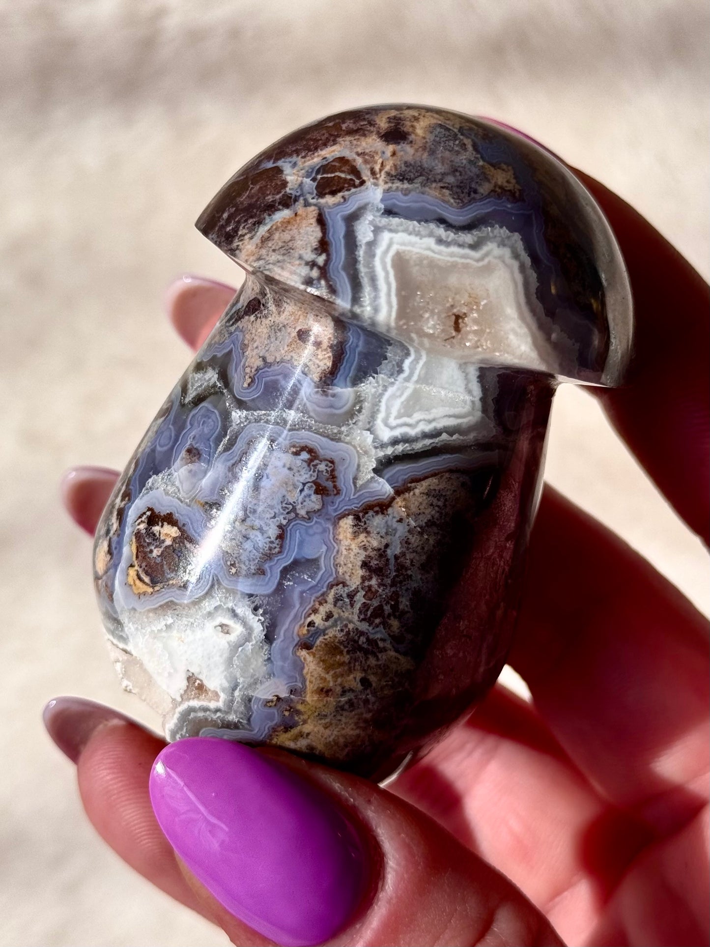Indonesian druzy Blue Lace Agate mushroom carvings