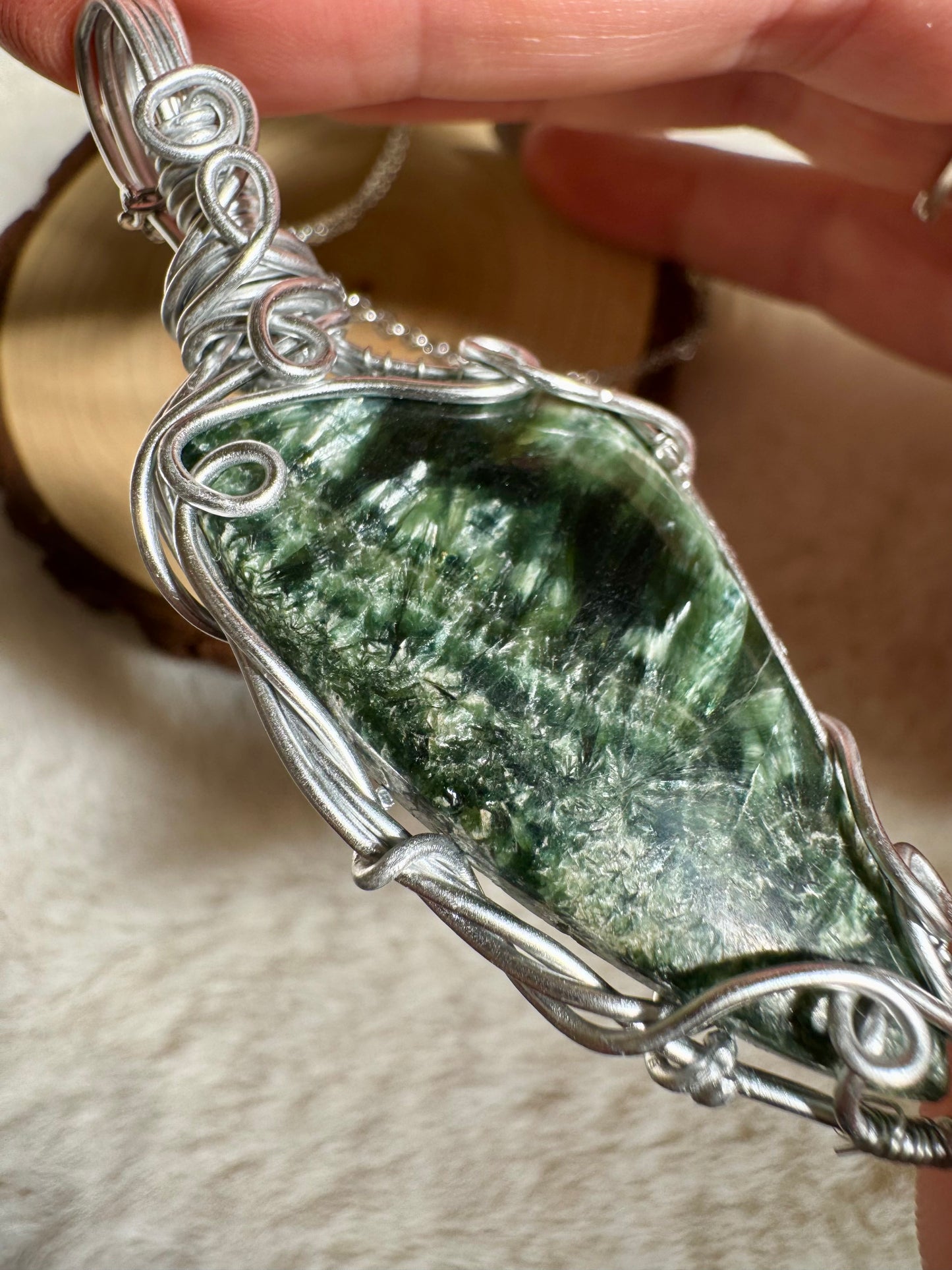 Rare Seraphinite wire- wrapped pendants
