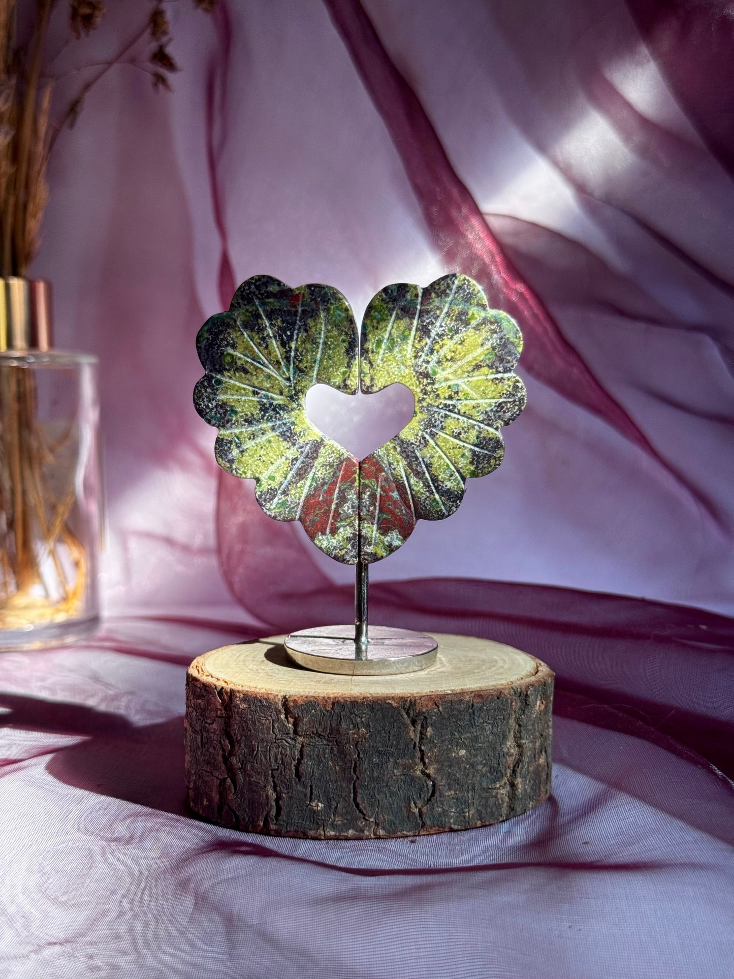 Bloodstone Jasper Heart Wings on stand