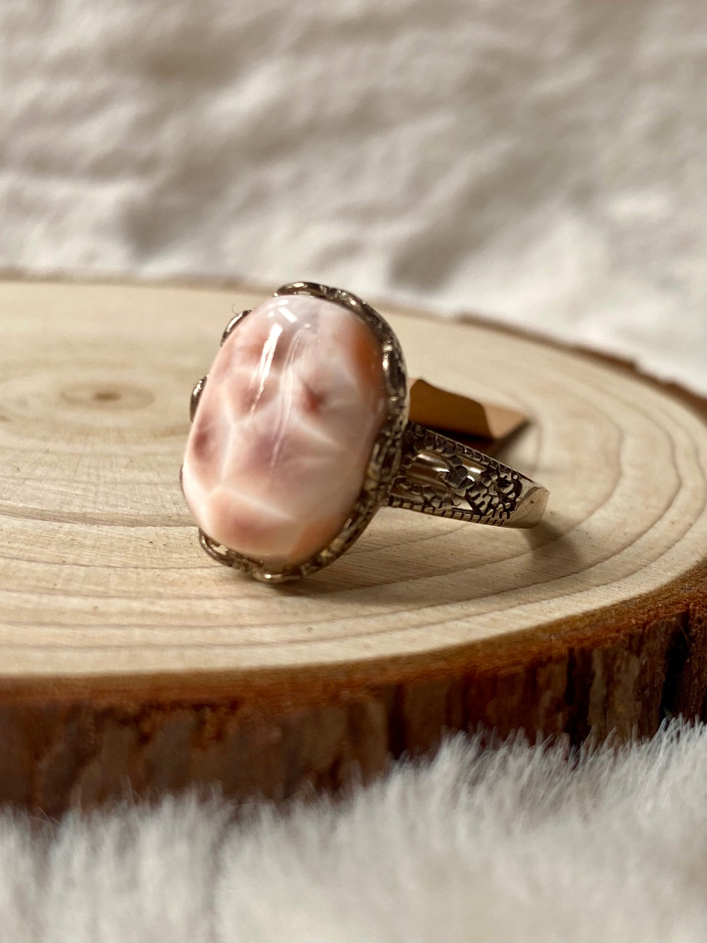 Rare Thomsonite- Natrolite adjustable vintage ring in Silver 925