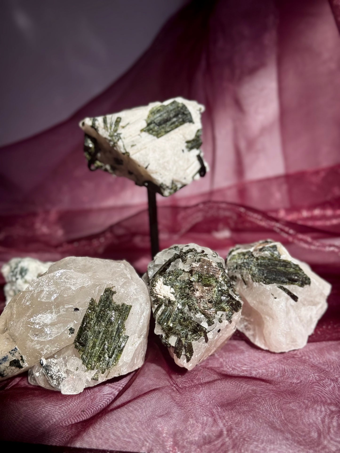 Green Tourmaline (Verdelite) on Quartz Matrix