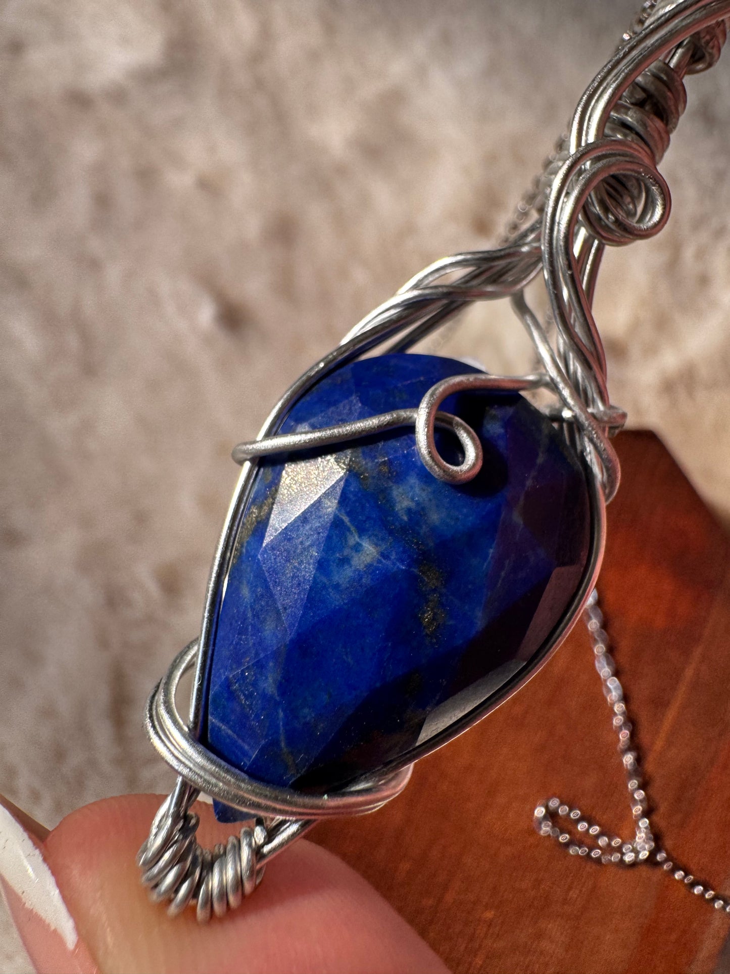 Wire wrapped faceted Lapis Lazuli Pendant