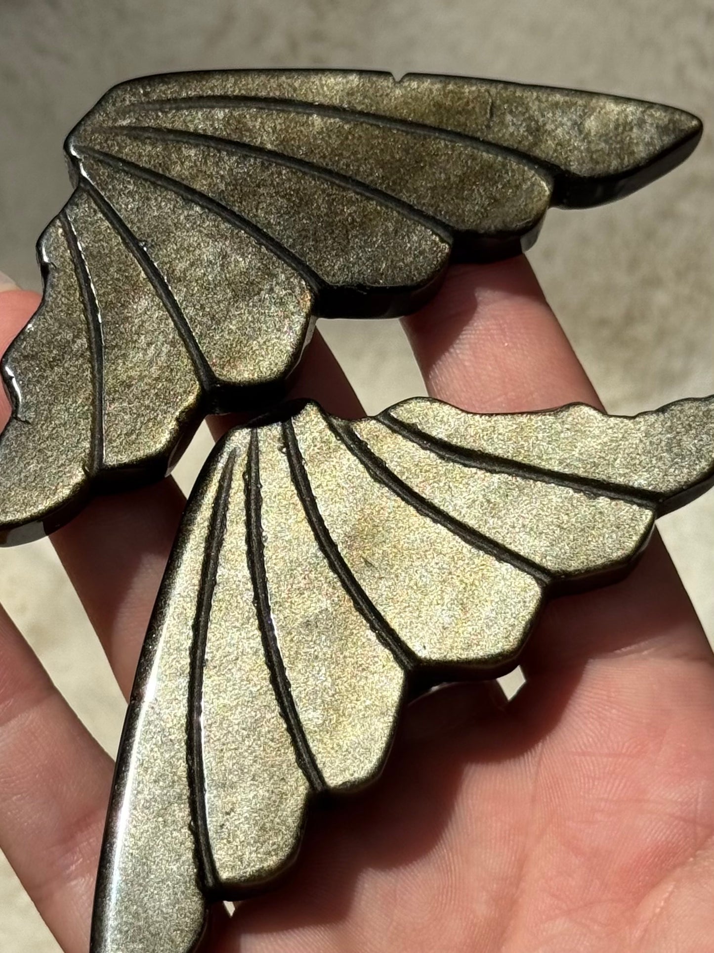 Golden Sheen Obsidian flashy Butterfly Wings with stand