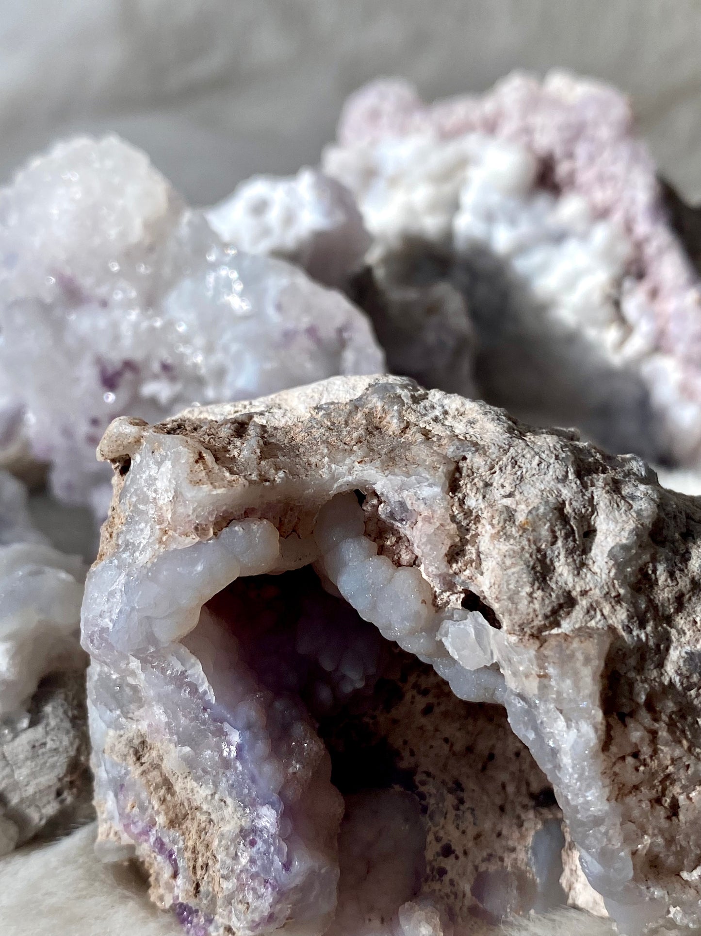 Spirit Flower Geodes - mix of Chalcedony, Purple Fluorite and Quartz