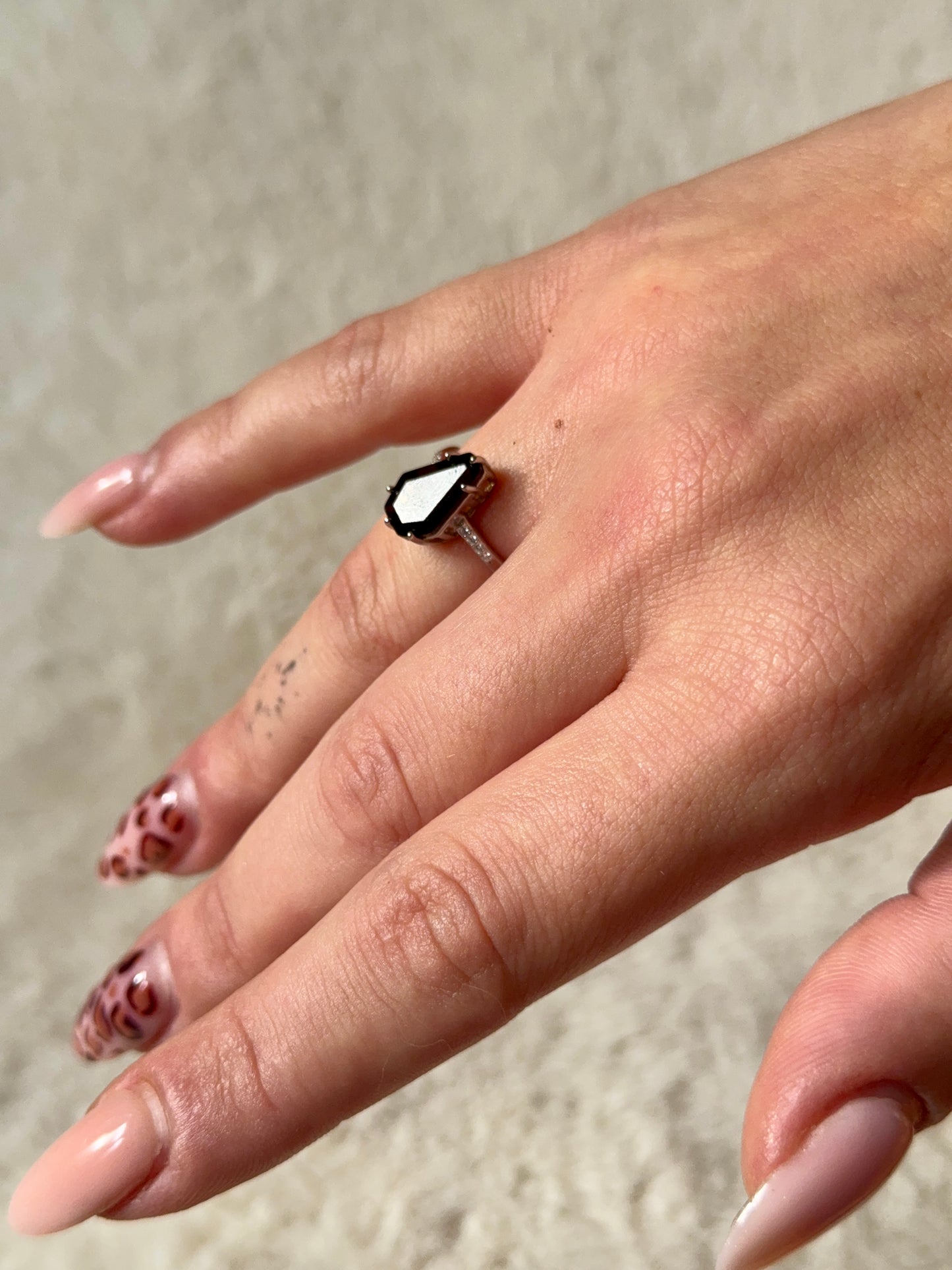 Coffin - Smoky Quartz adjustable ring in silver 925