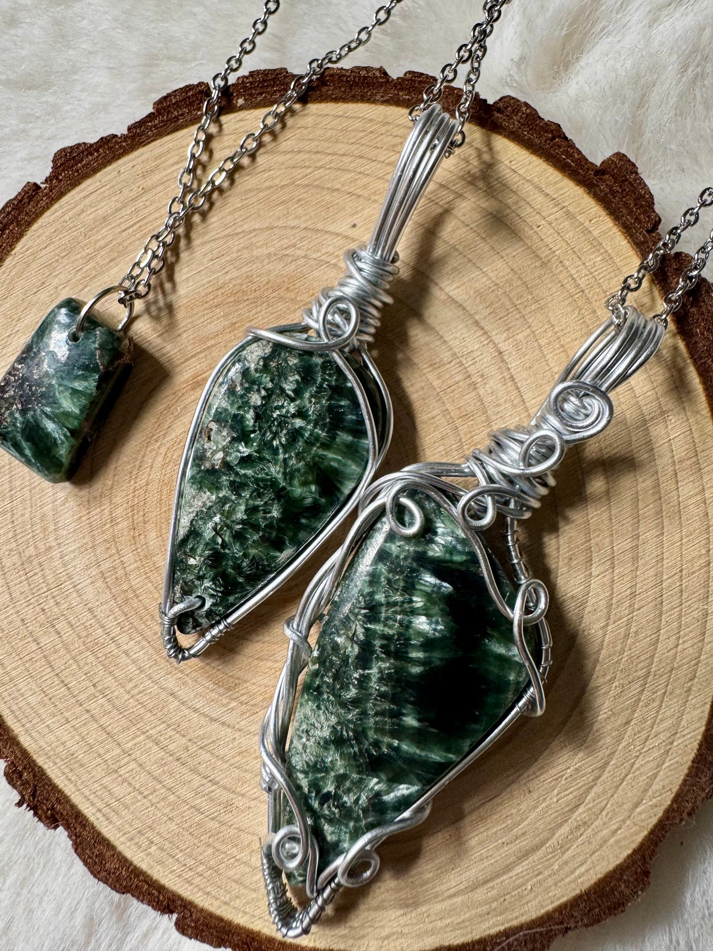 Rare Seraphinite wire- wrapped pendants