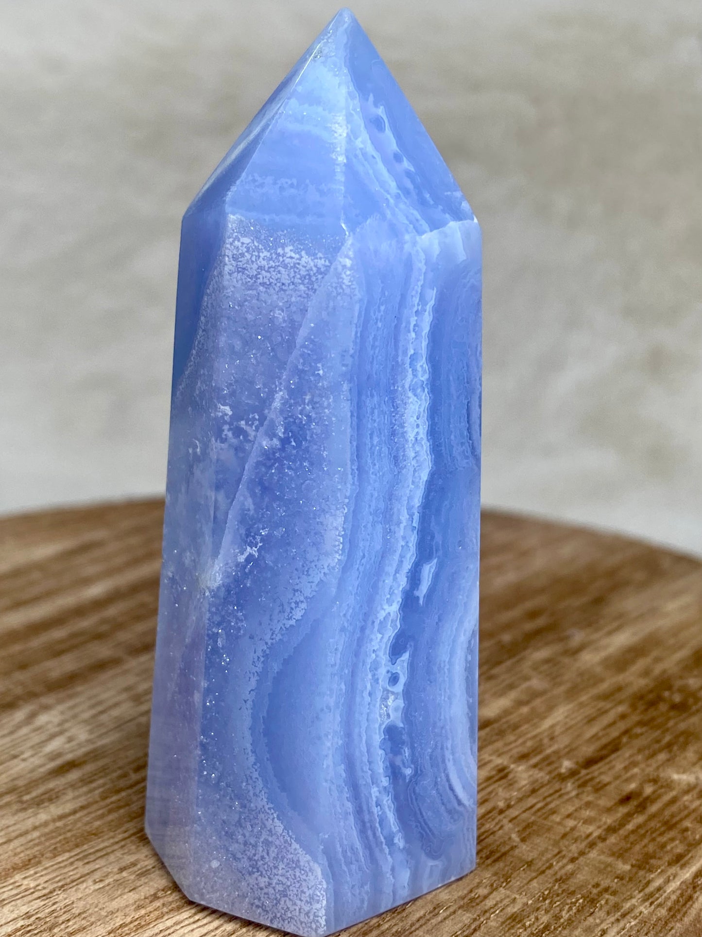 Blue Lace Agate tower from Namibia