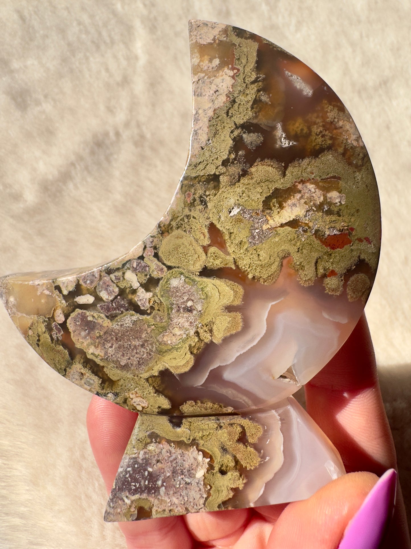 Indonesian Scenic Moss Agate self standing moons
