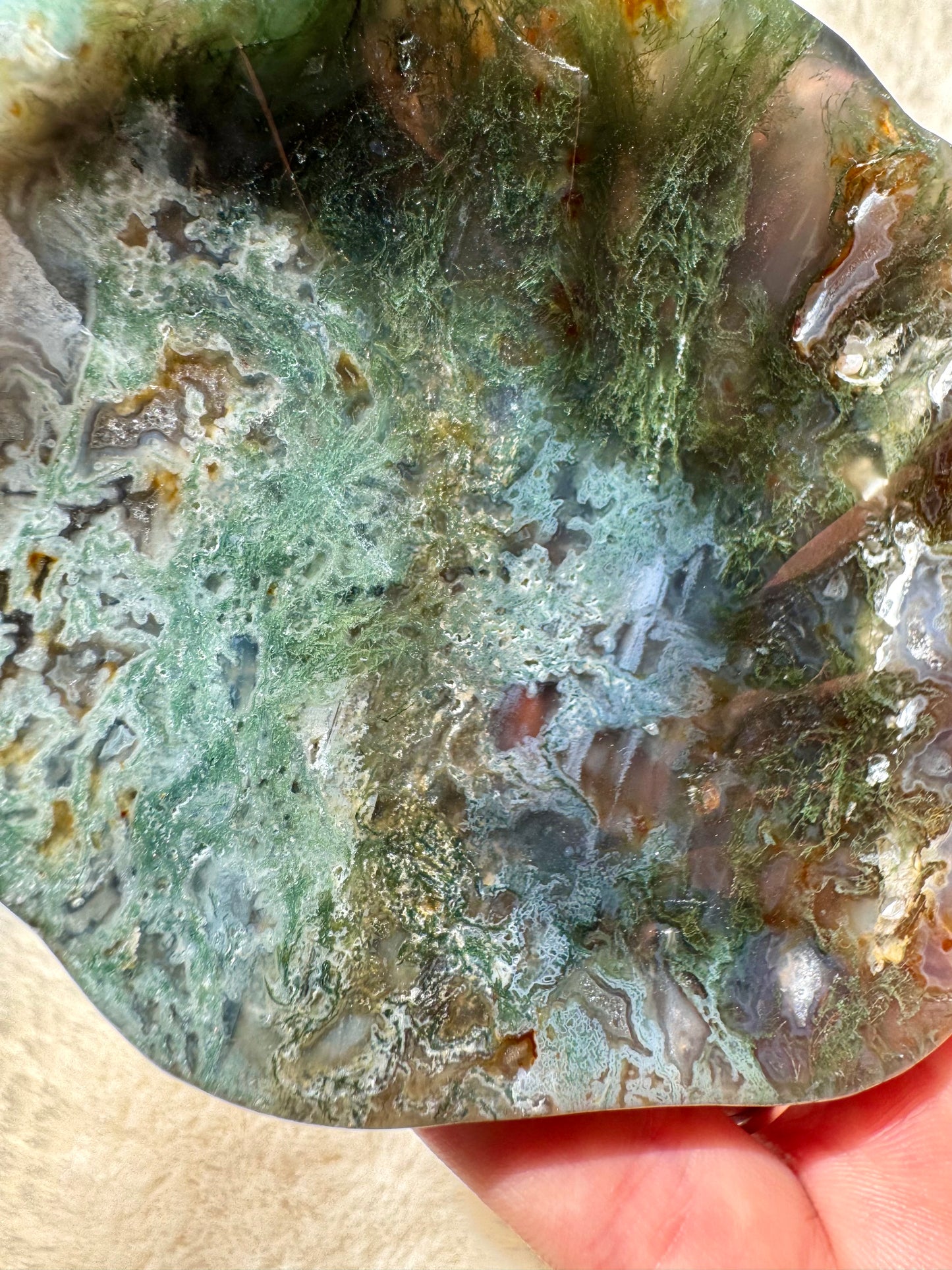 Moss Agate Druzy Shell shaped bowls