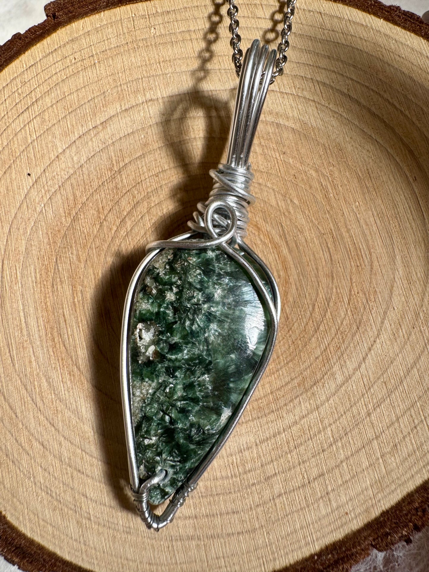 Rare Seraphinite wire- wrapped pendants