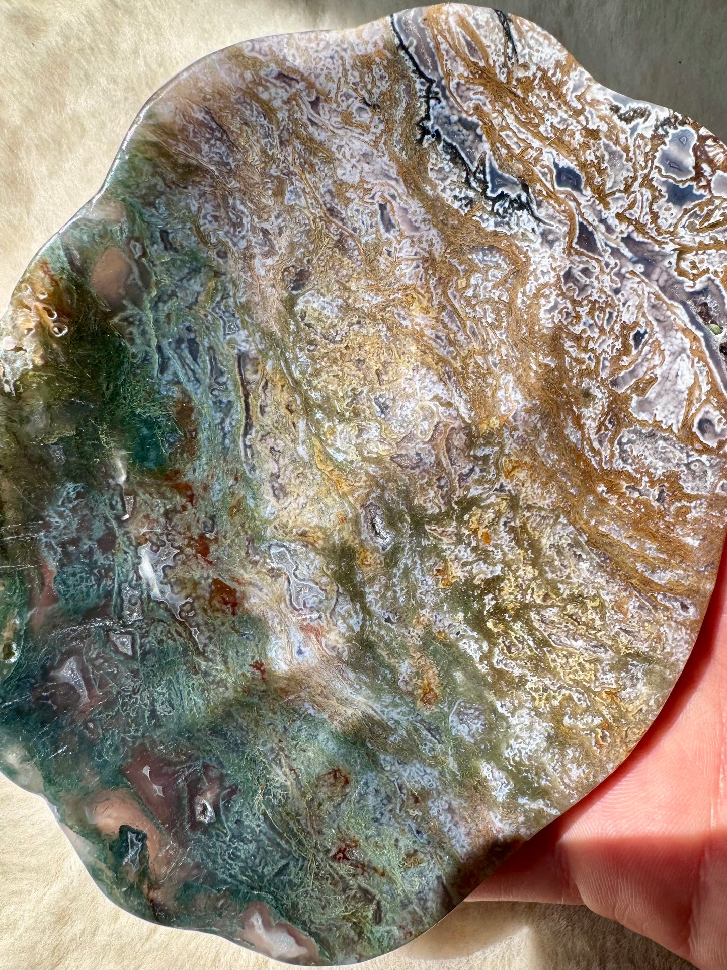 Moss Agate Druzy Shell shaped bowls