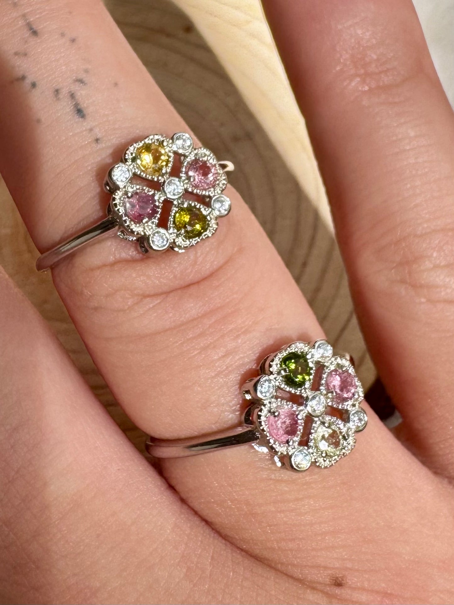 Tourmaline adjustable rings in Silver 925