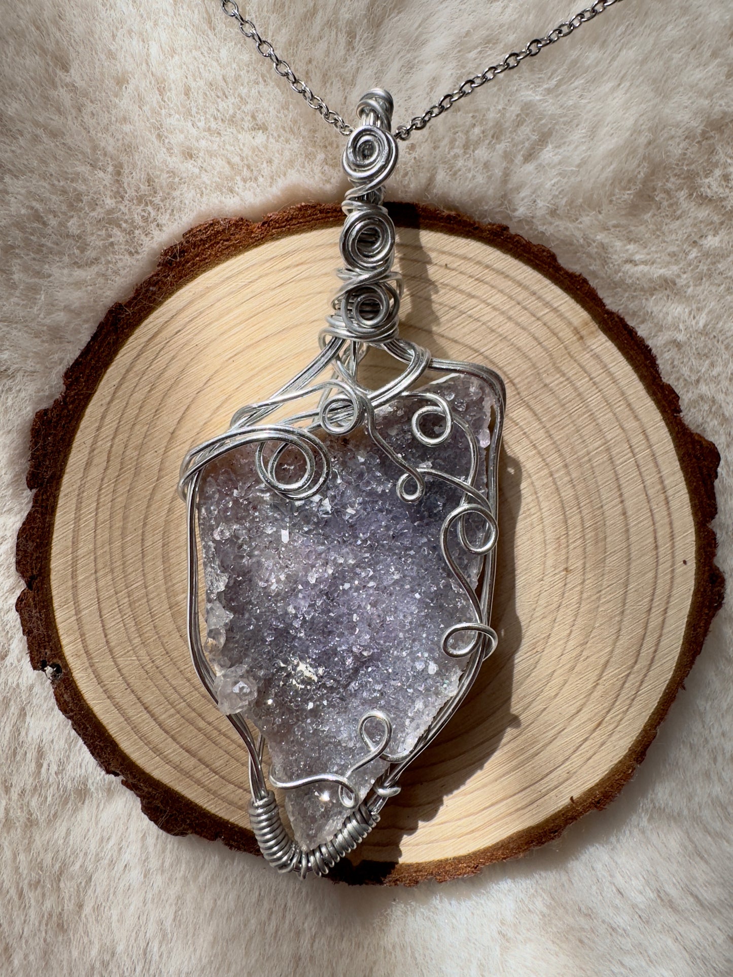Druzy Amethyst Wire wrapped pendant
