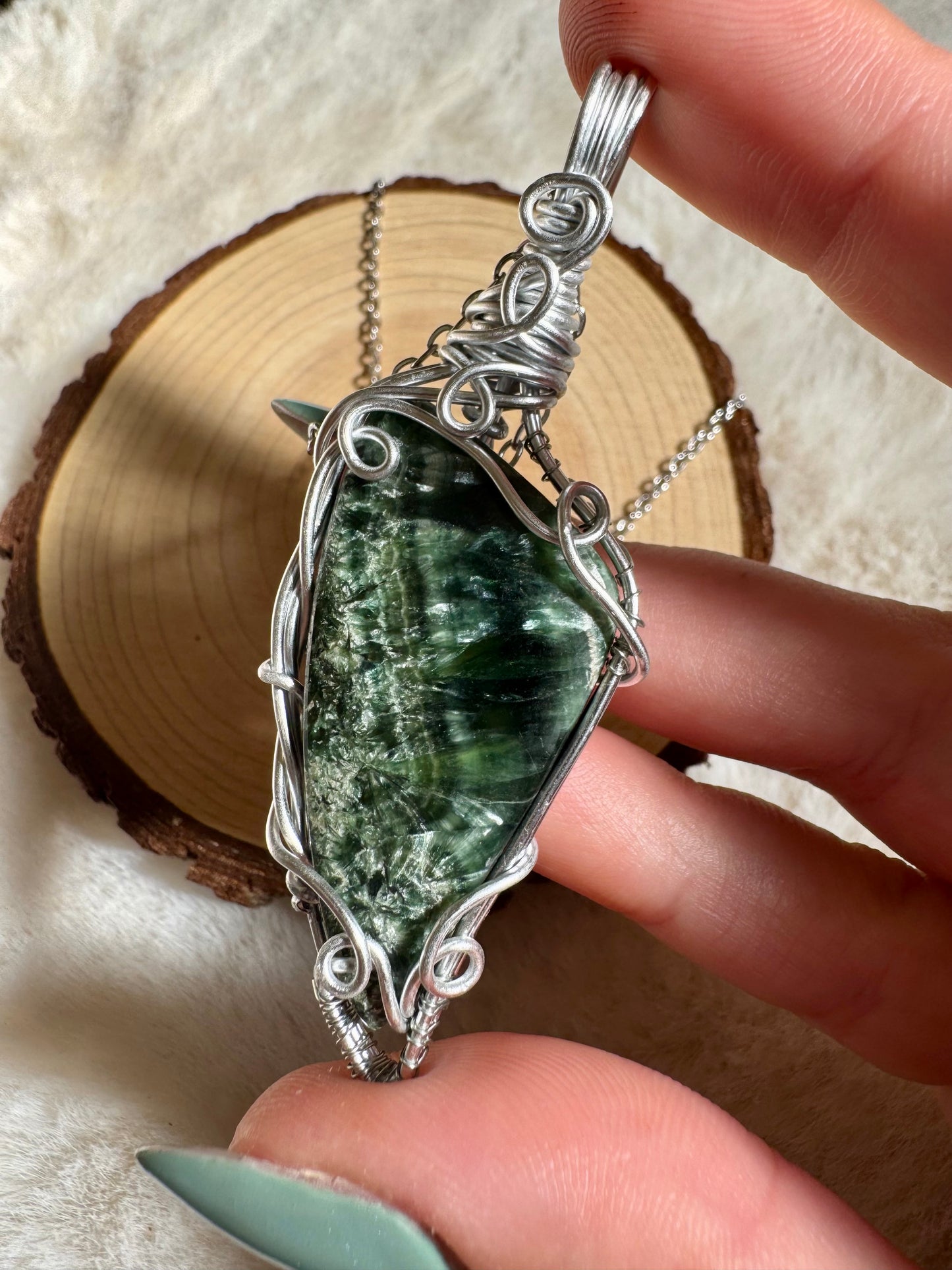 Rare Seraphinite wire- wrapped pendants