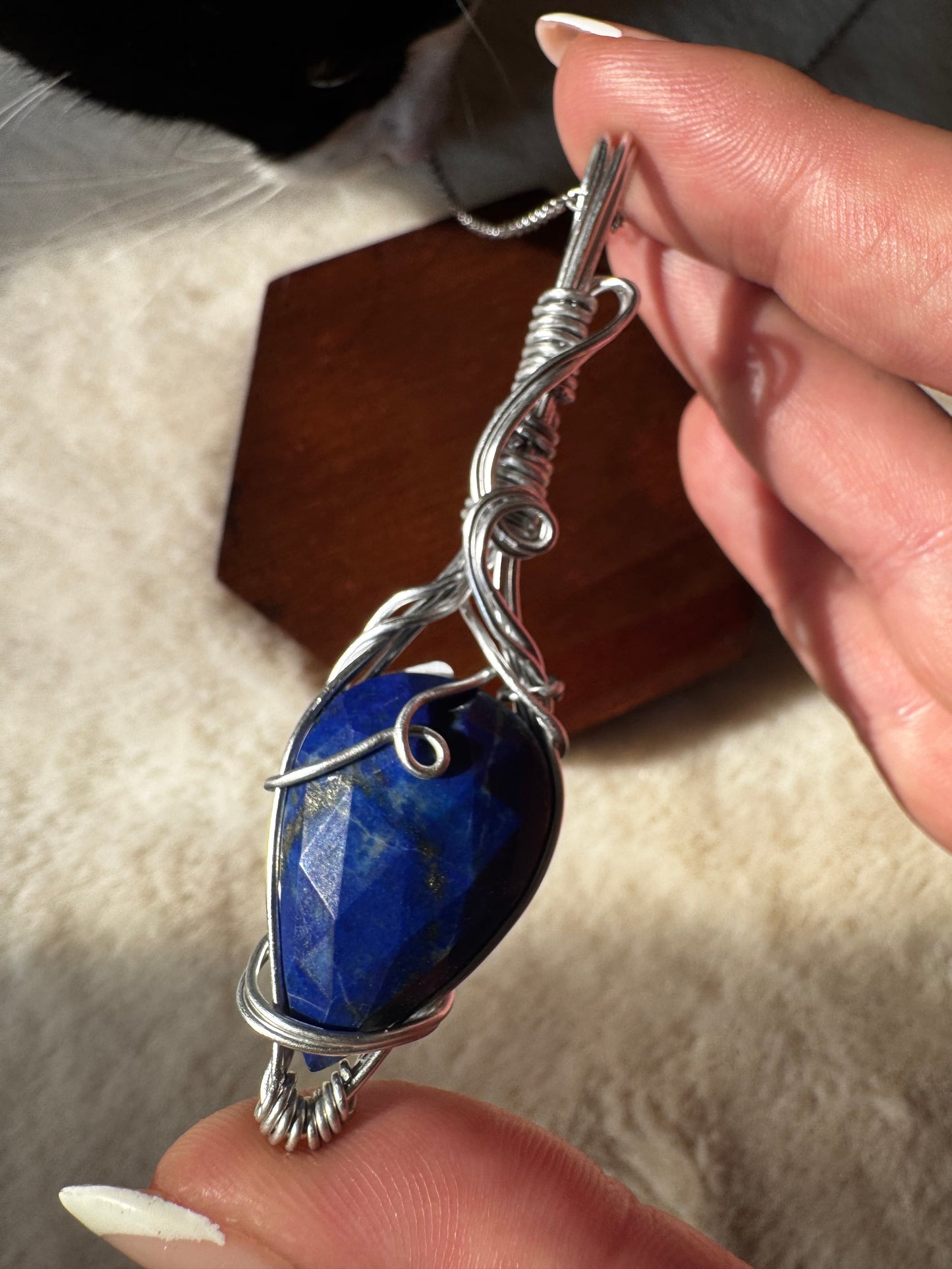 Wire wrapped faceted Lapis Lazuli Pendant