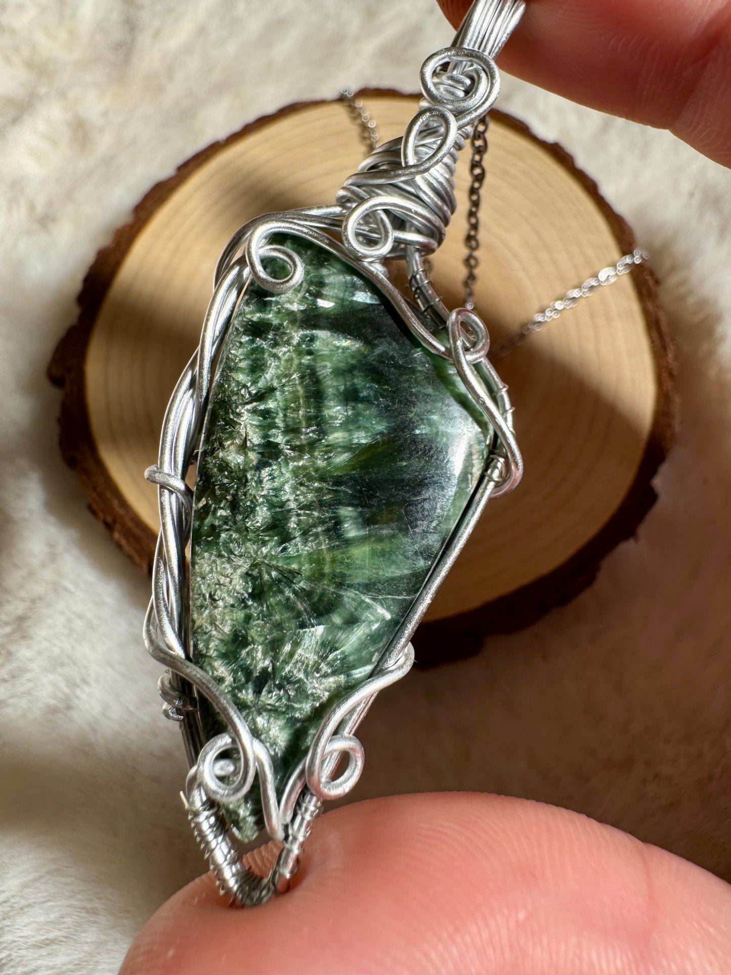 Rare Seraphinite wire- wrapped pendants
