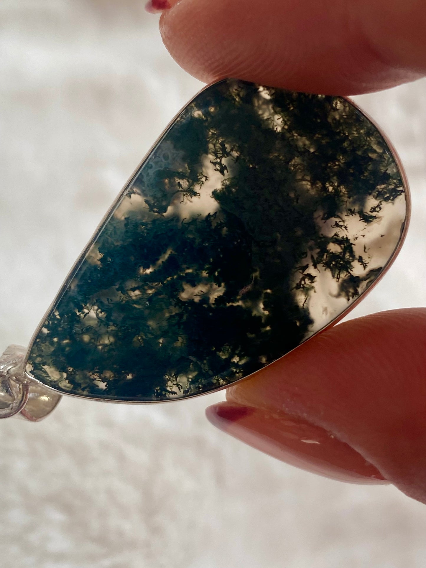 Moss Agate Silver plated brass pendants (Silver 925 coated brass)