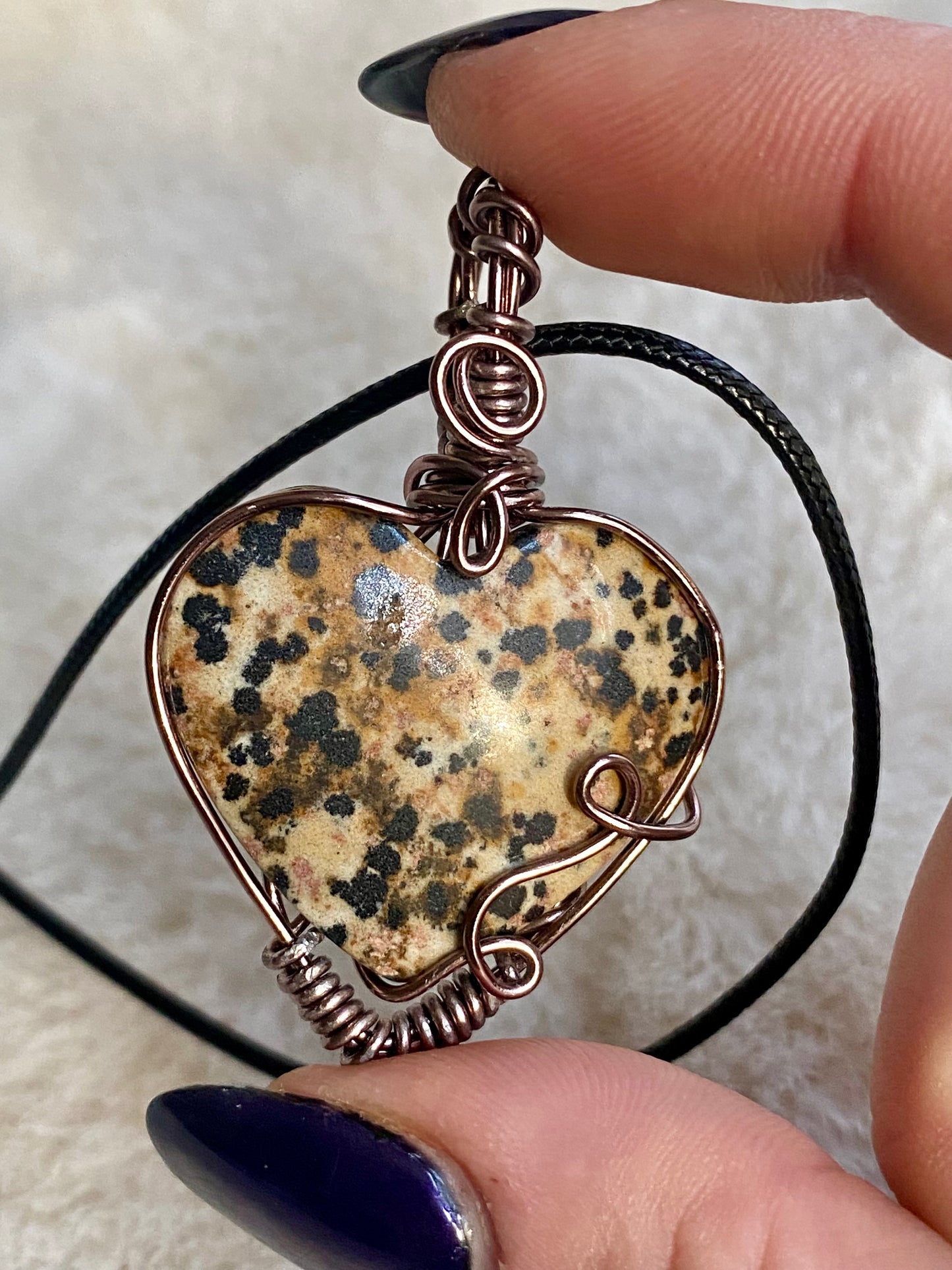 Wire Wrapped Dalmatian Jasper Heart Pendant