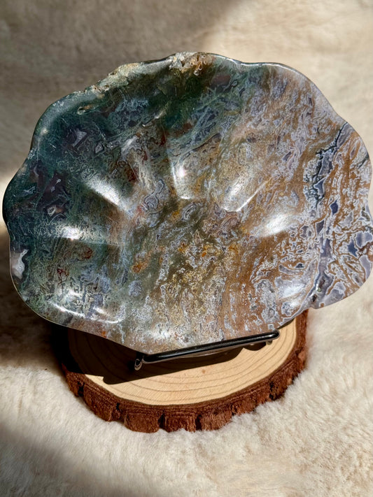 Moss Agate Druzy Shell shaped bowls