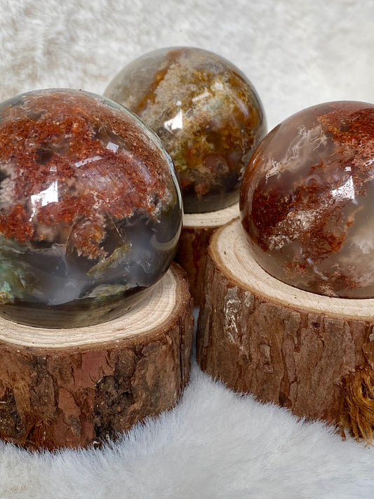 Red Moss Agate spheres