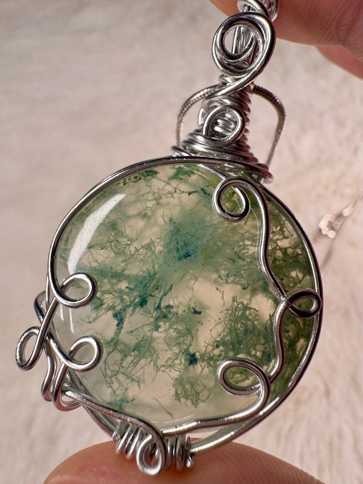 Wire wrapped Moss Agate Pendant and Bracelet set