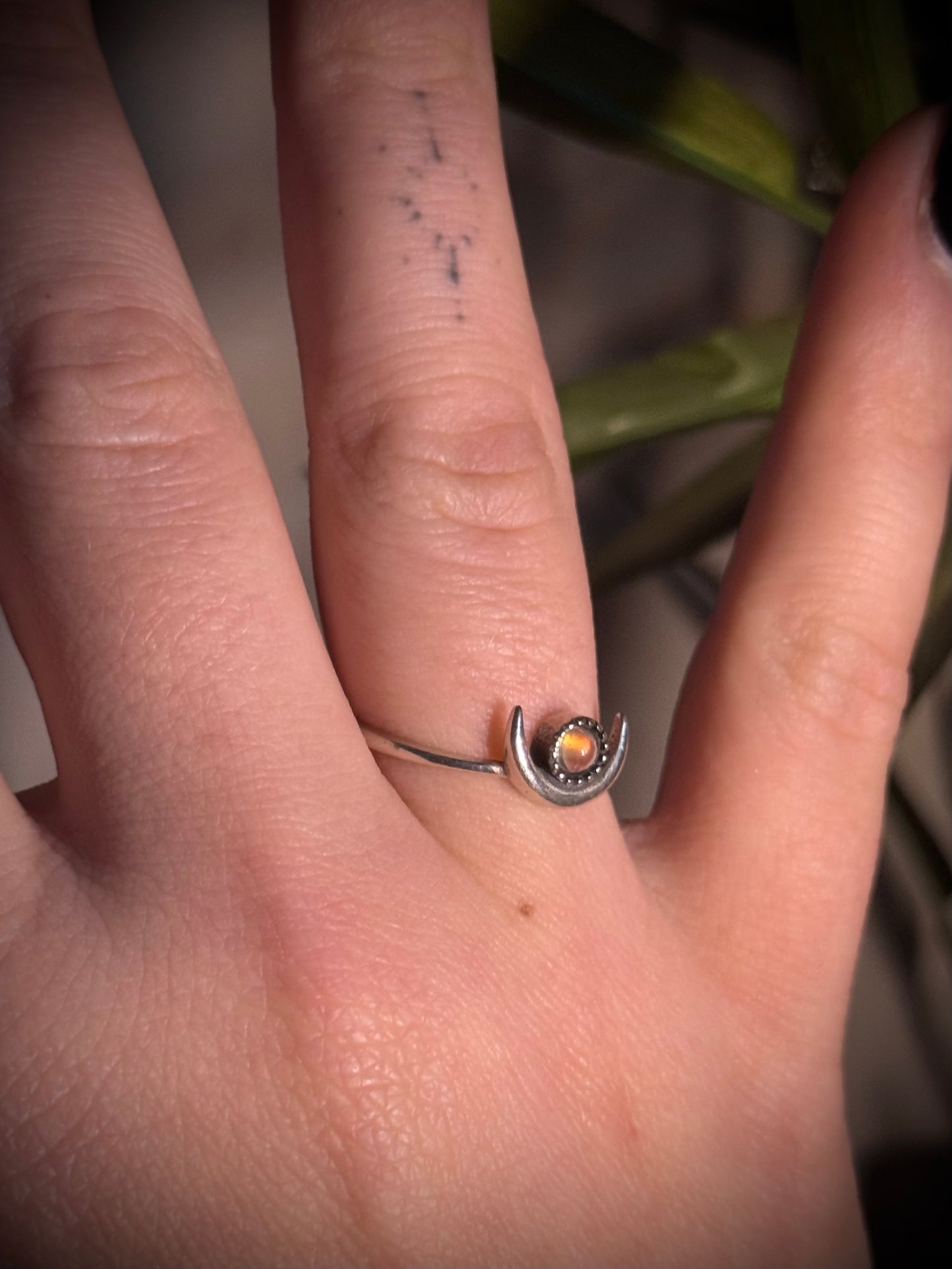 Rainbow Moonstone Stars and Moon adjustable rings in Silver 925