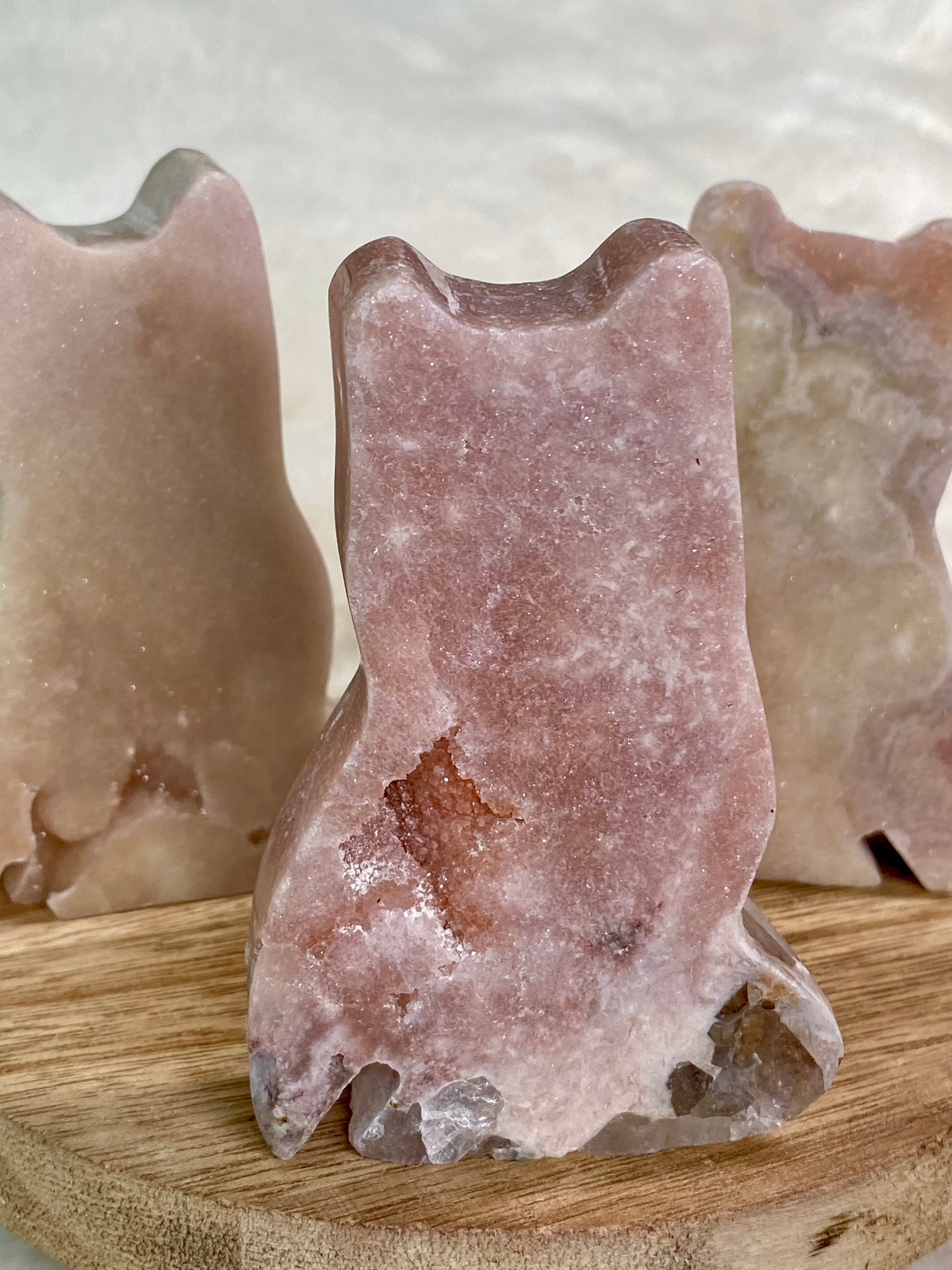 Pink Amethyst Druzy Owls carvings