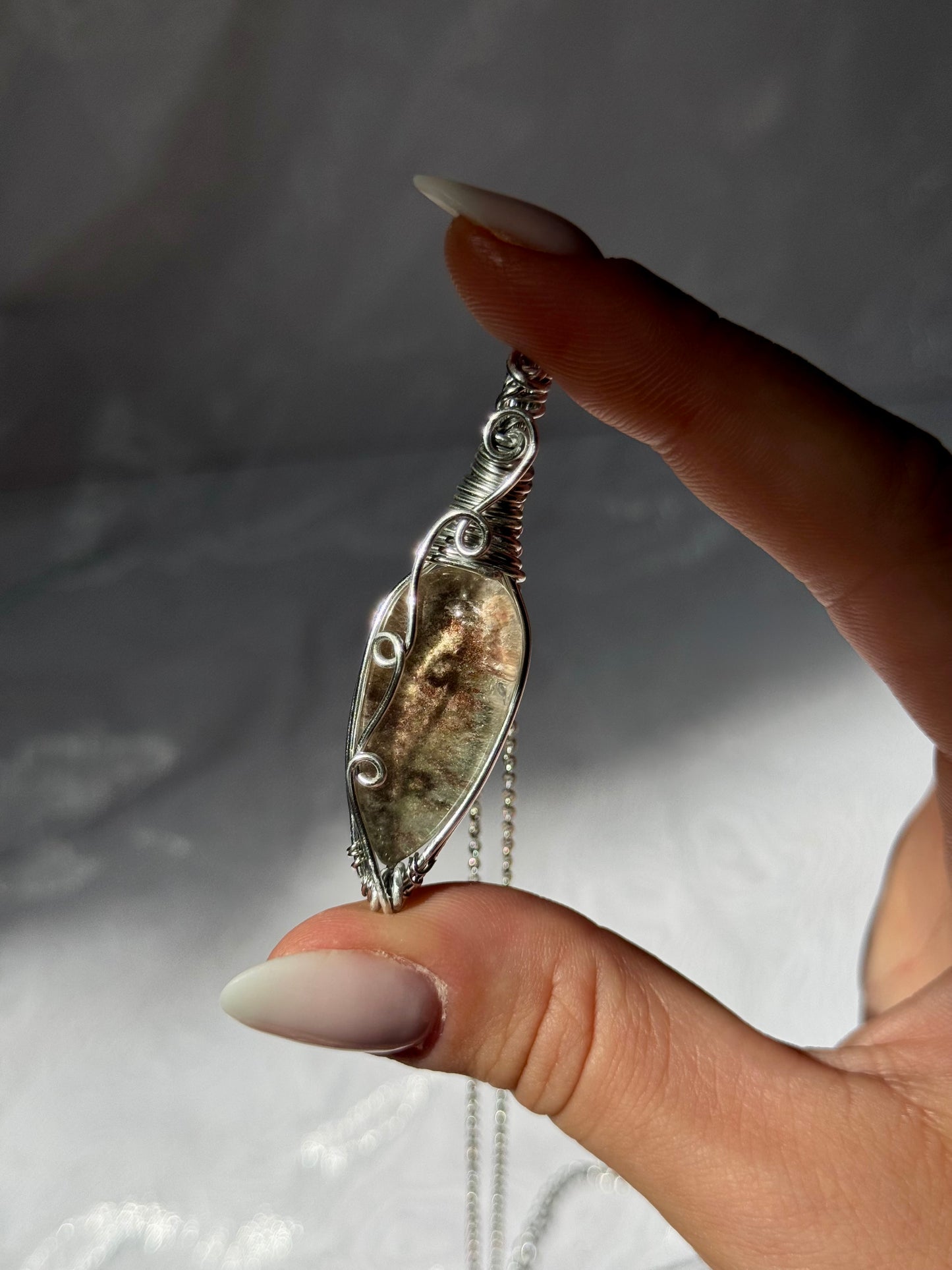 Wire wrapped Lodolite pendant