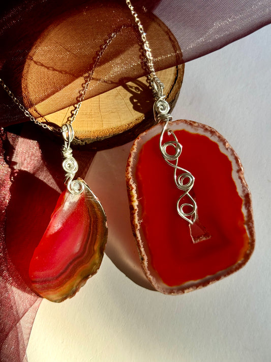 Red Agate Slice Wire Wrapped Pendants