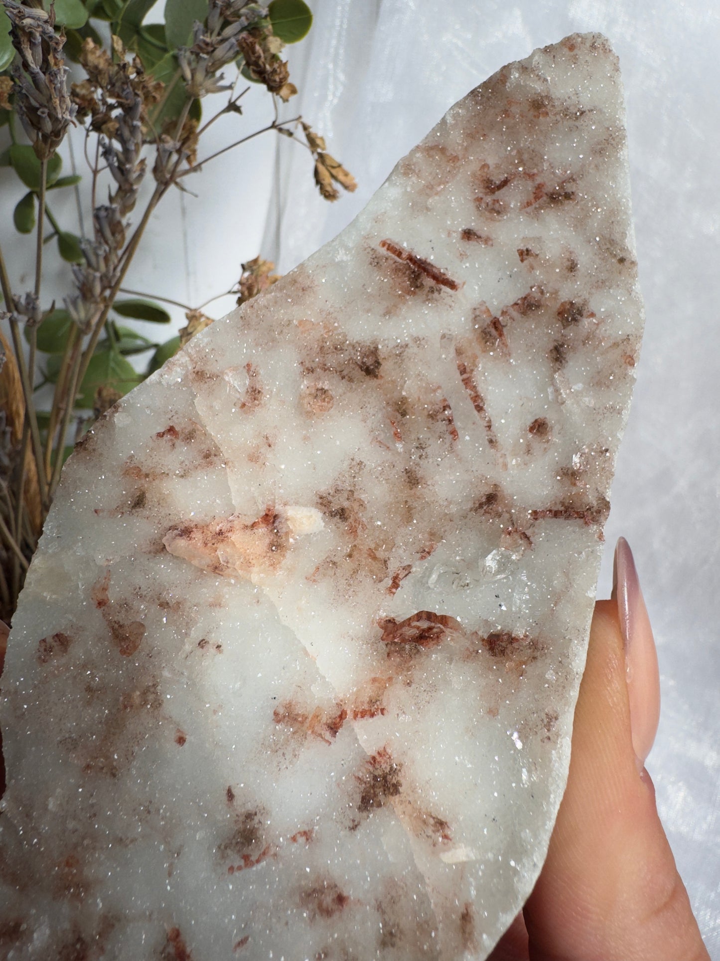 Peach Stilbite with Druzy and leftover Red Apophyllite on Chalcedony and Red Hematite coating